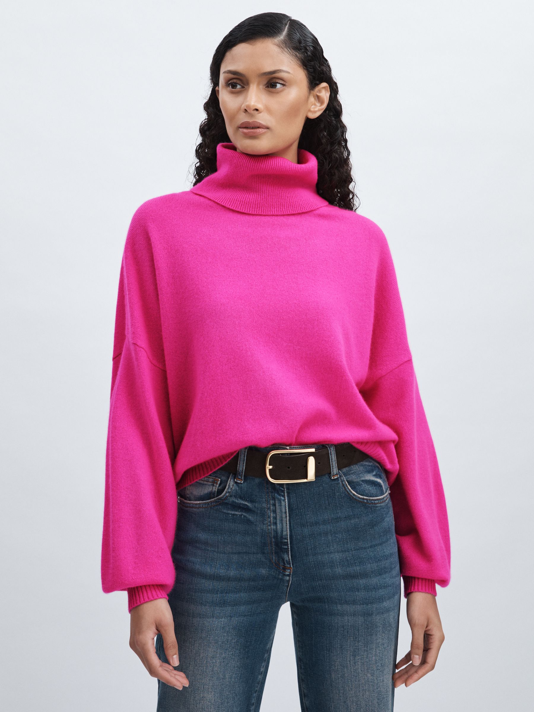 Crush Collection 100% Cashmere Roll-Neck Jumper in Bright Pink - Image 3 of 6
