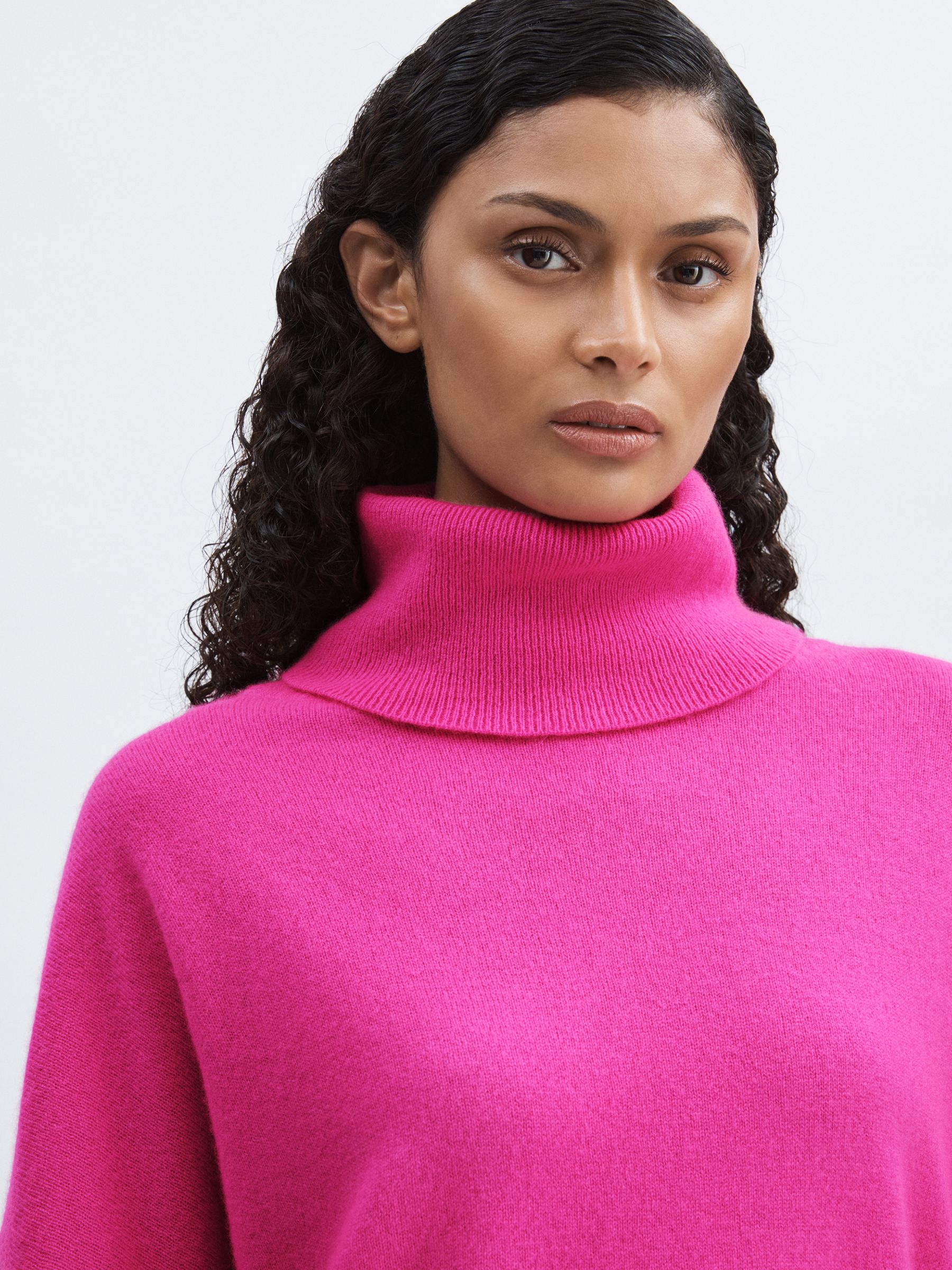 Crush Collection 100% Cashmere Roll-Neck Jumper in Bright Pink - Image 4 of 6