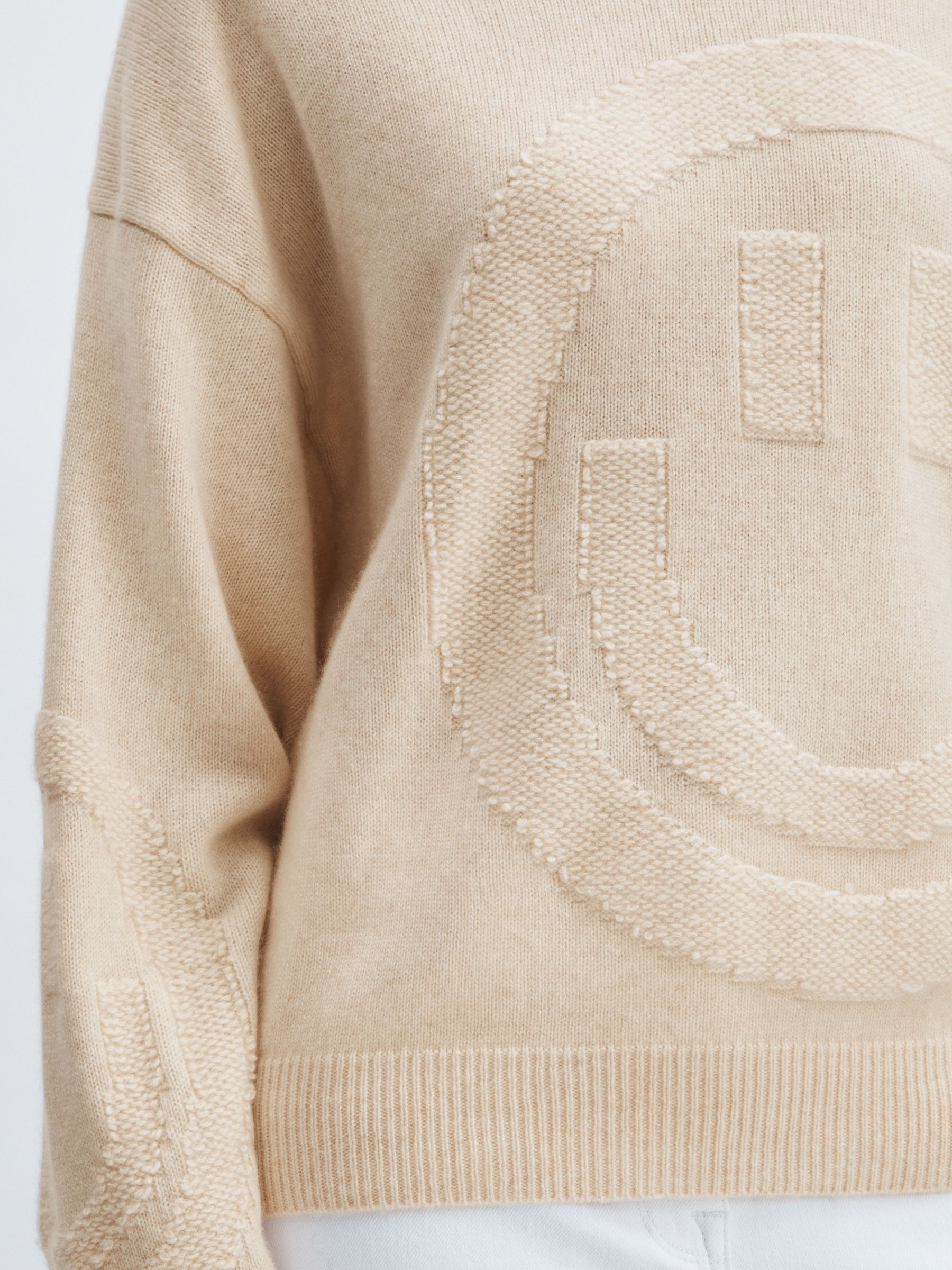 Crush Collection 100% Cashmere Smiley-Face Jumper in Cream - Image 4 of 6