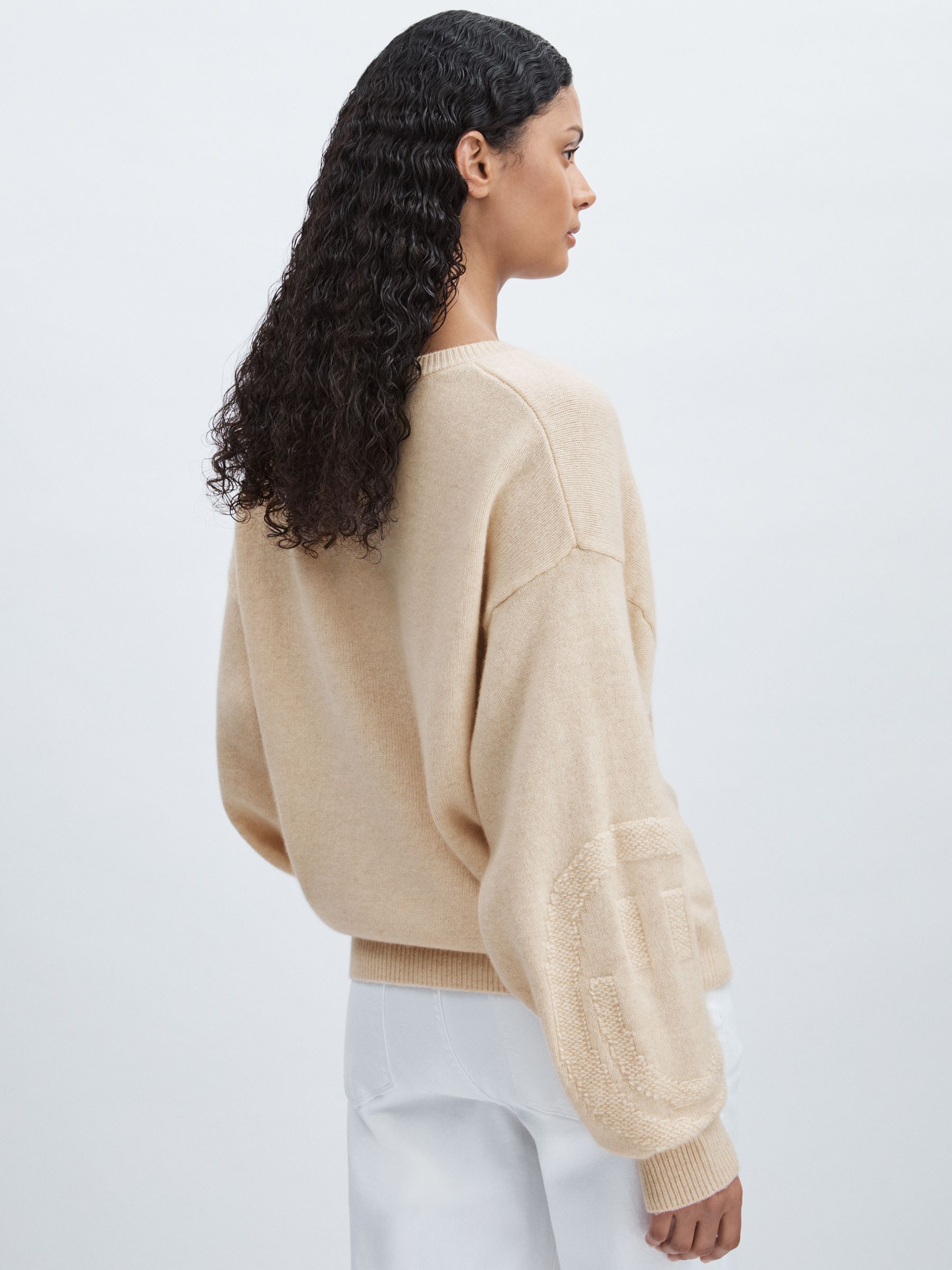 Crush Collection 100% Cashmere Smiley-Face Jumper in Cream - Image 5 of 6