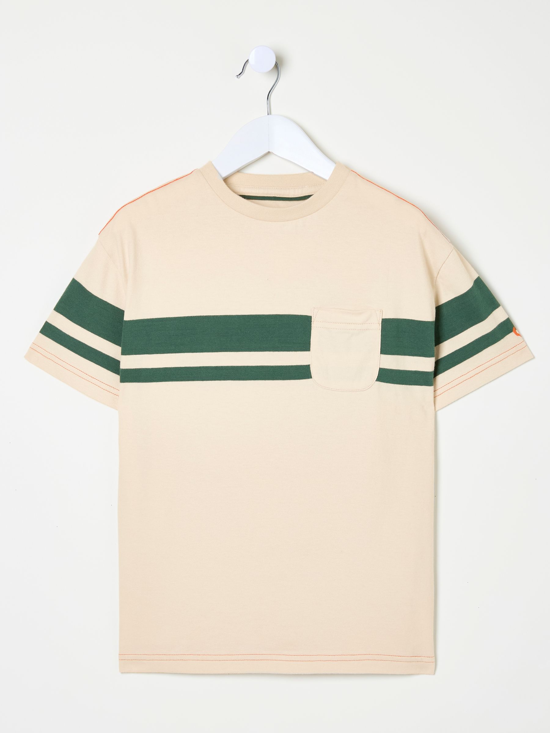 Light Natural Chest Stripe 100% Cotton T-Shirt - Image 1 of 1