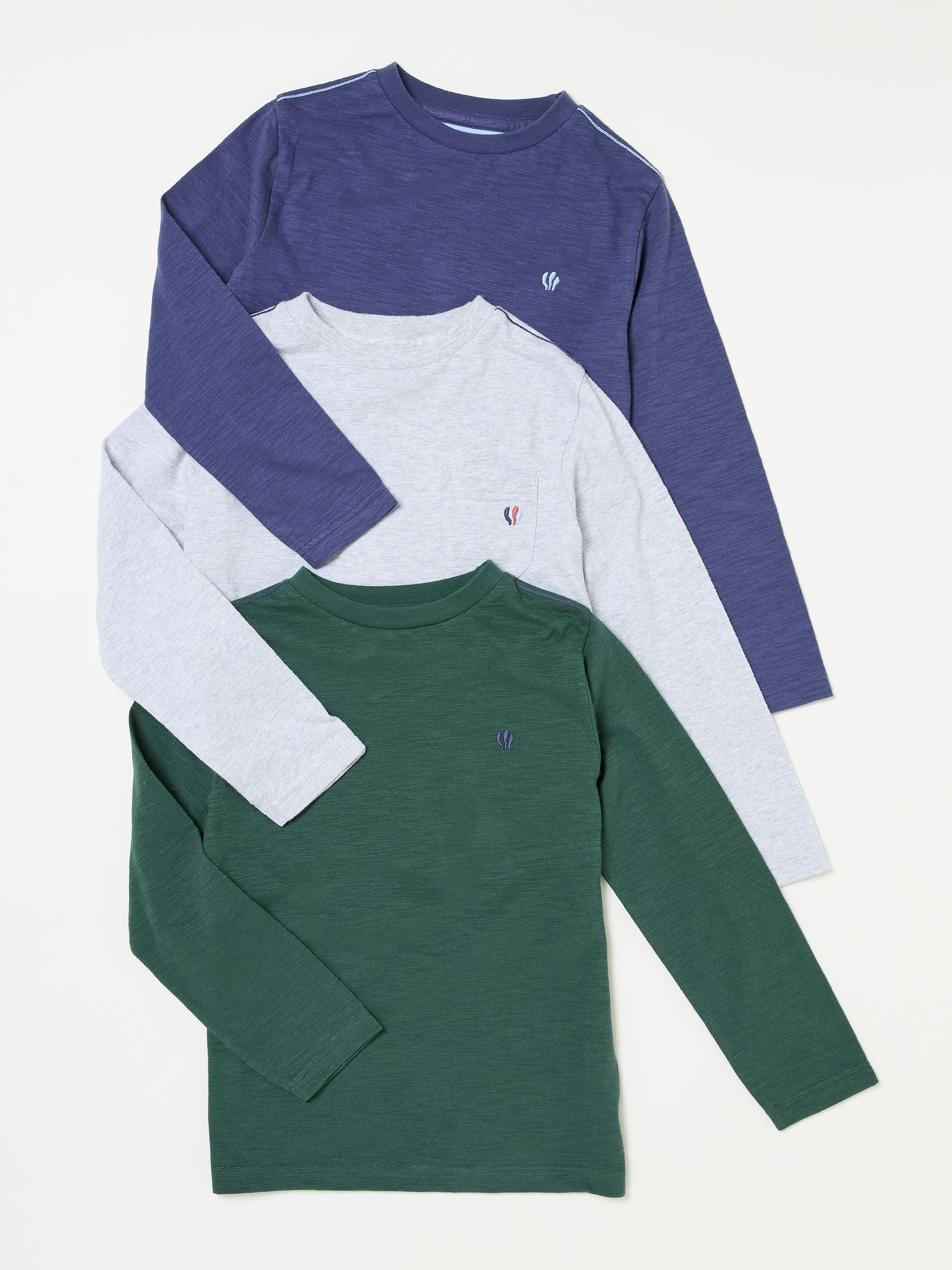 Blue Long Sleeves 100% Cotton T-Shirts 3 Pack - Image 1 of 1