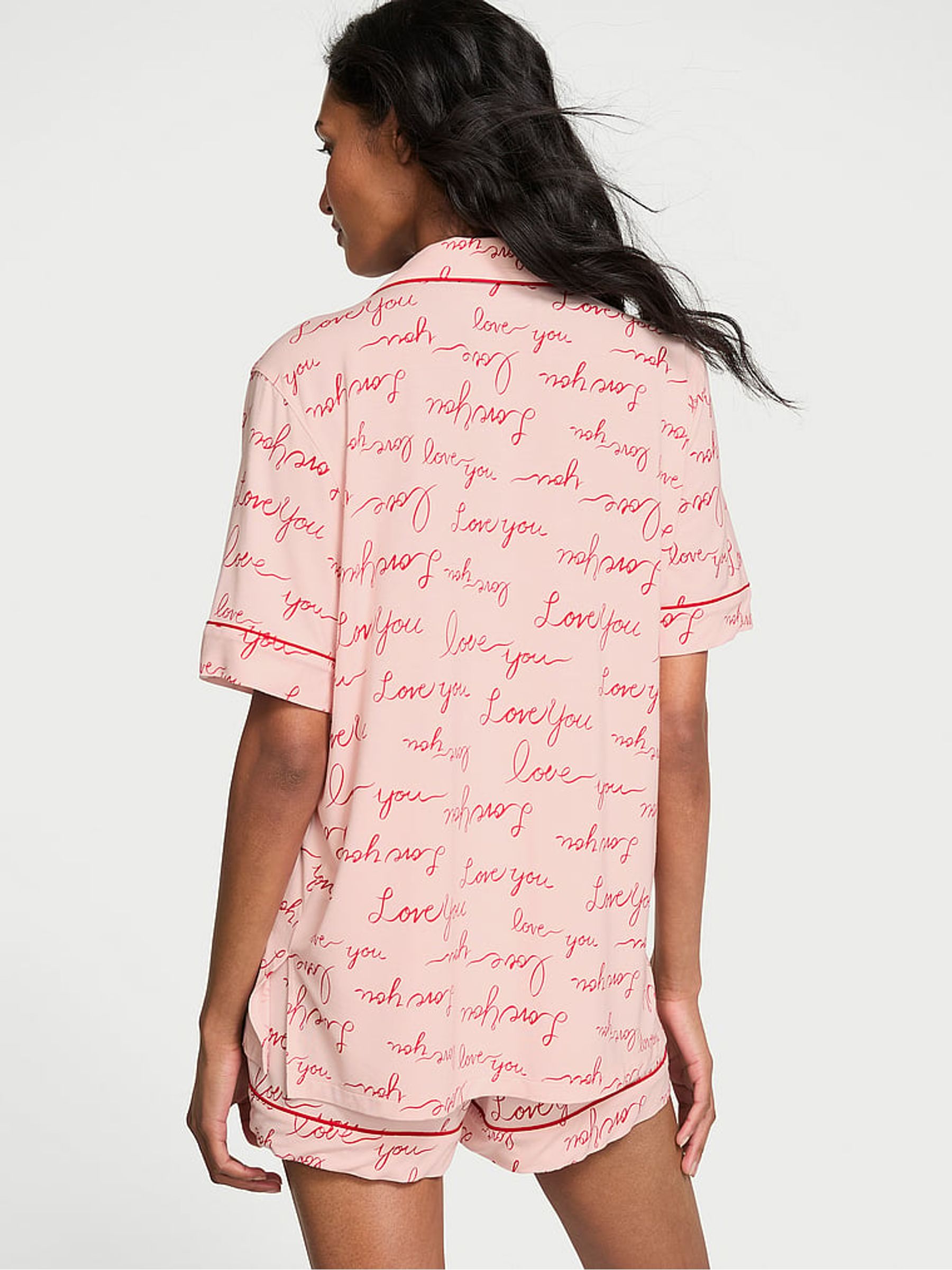 Purest Pink/Lipstick Red Script Modal Short Pyjama Set - Image 2 of 3