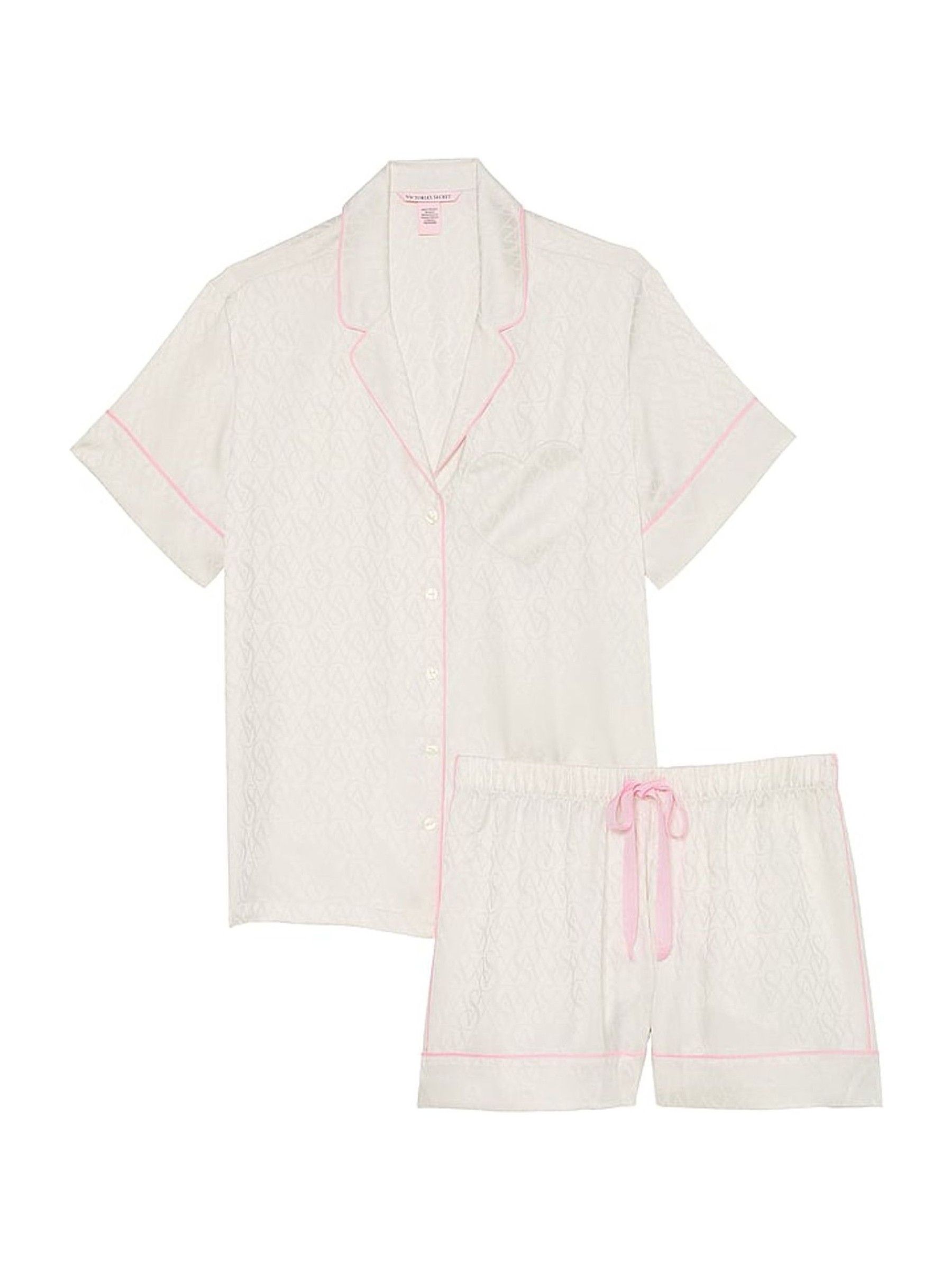 Coconut White Heart Pocket Satin Short Pyjama Set - Image 3 of 3