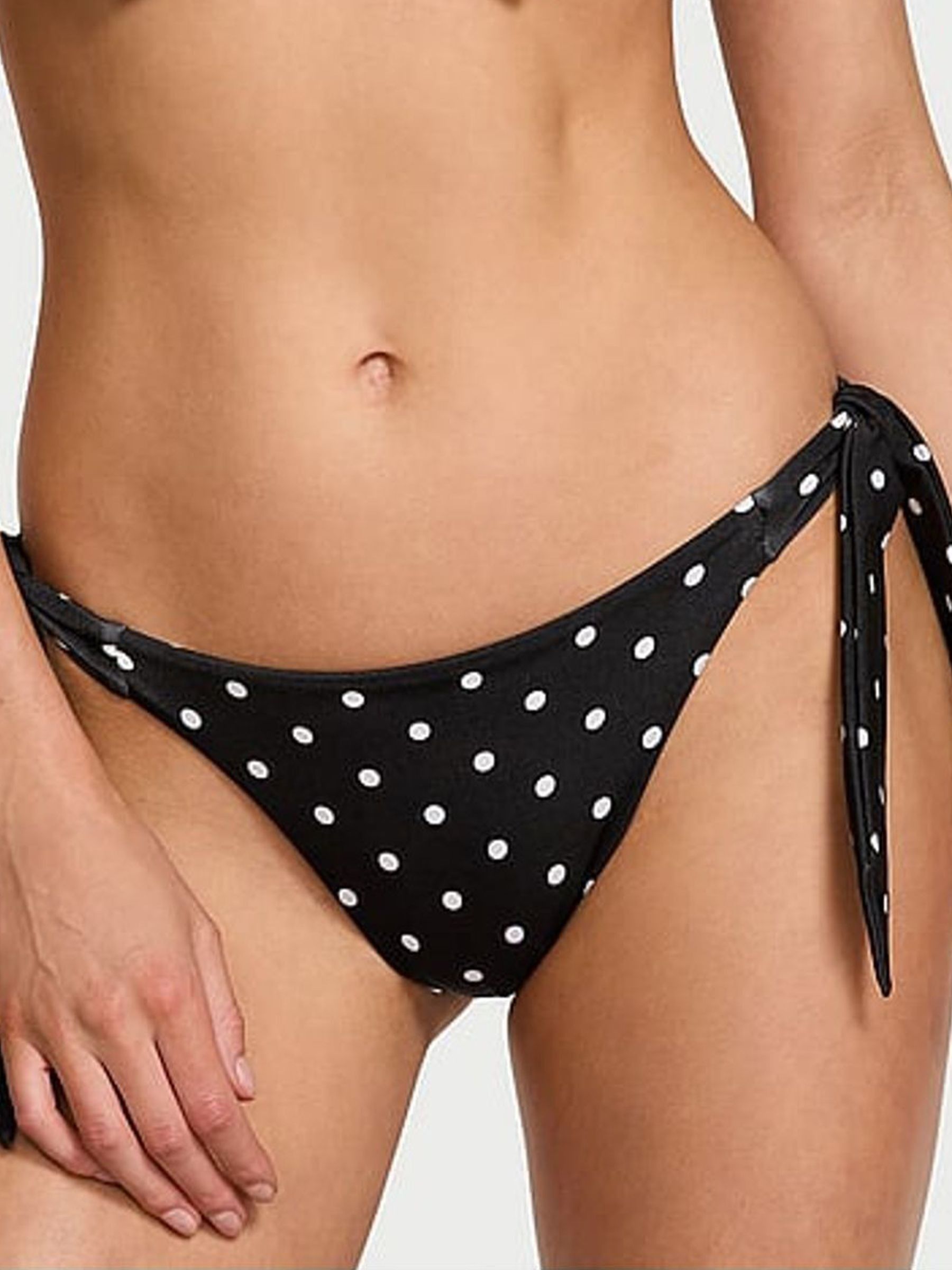 Black And White Dot Tie Side Bikini Bottoms - Image 1 of 3