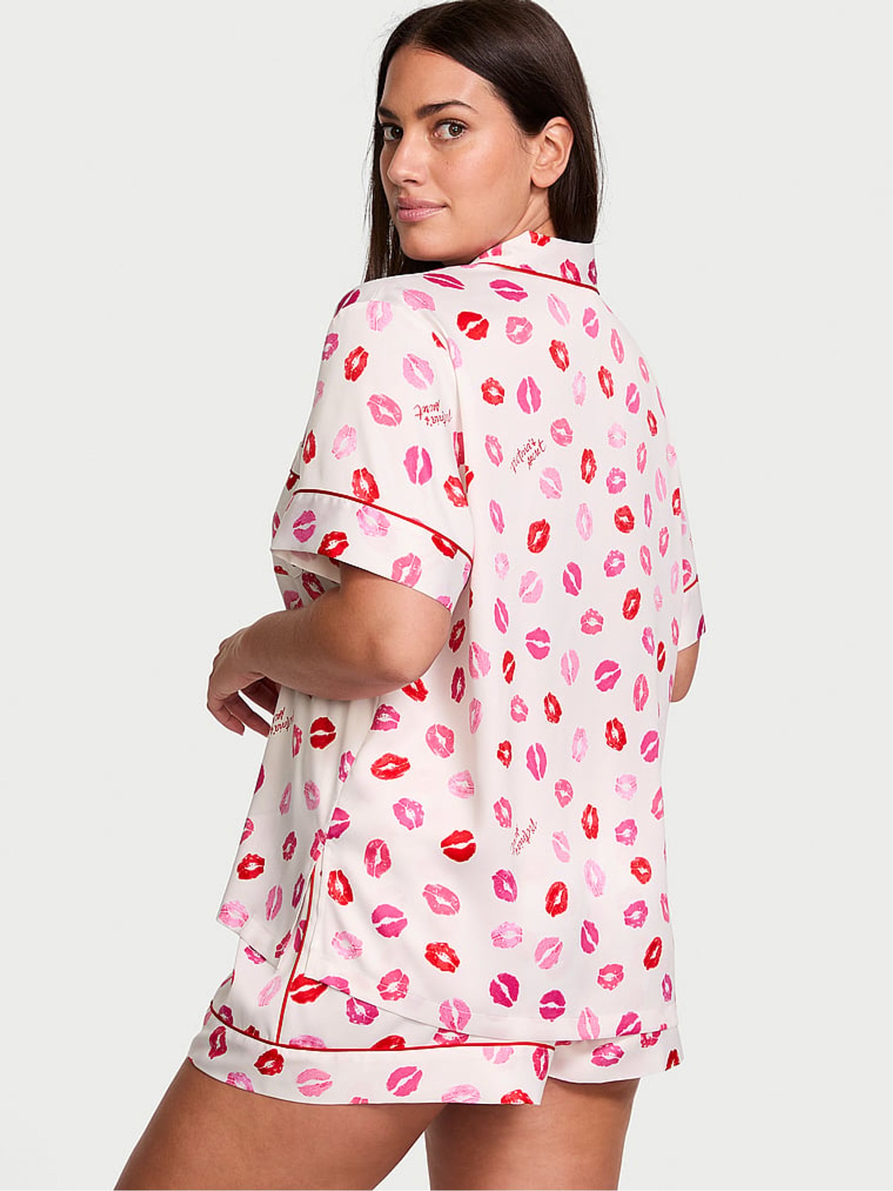 Coconut White & Lipstick Kisses Satin Short Pyjama Set - Image 2 of 3