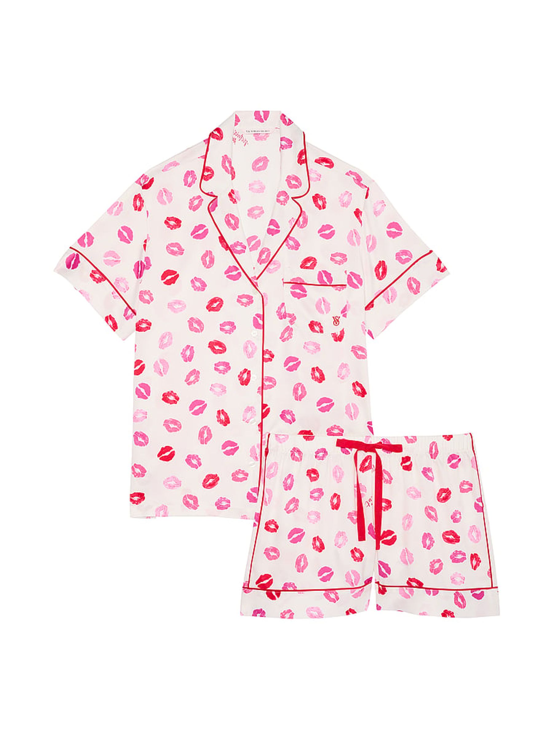 Coconut White & Lipstick Kisses Satin Short Pyjama Set - Image 3 of 3