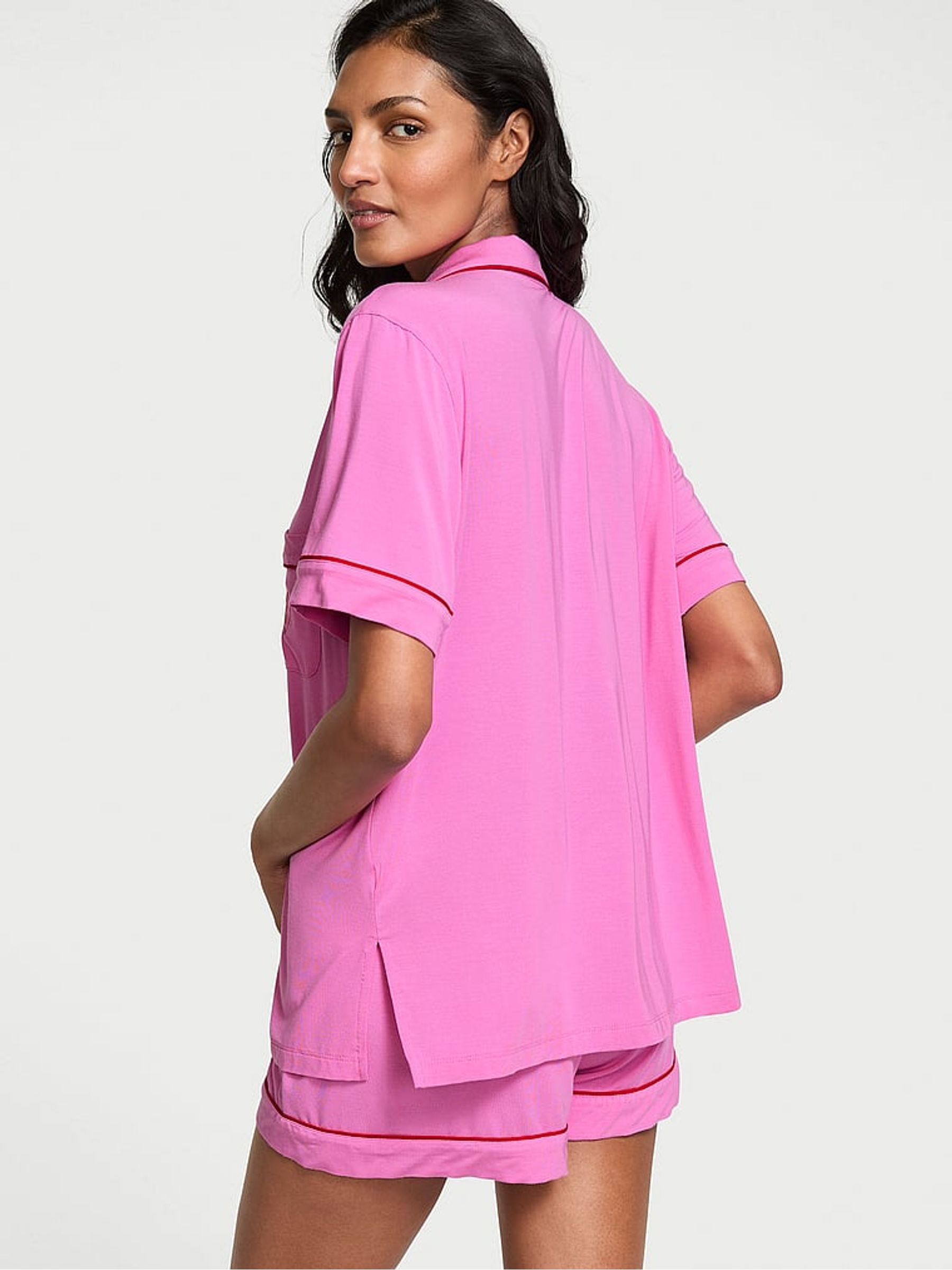 New Peony Pink Heart Modal Short Pyjama Set - Image 2 of 3