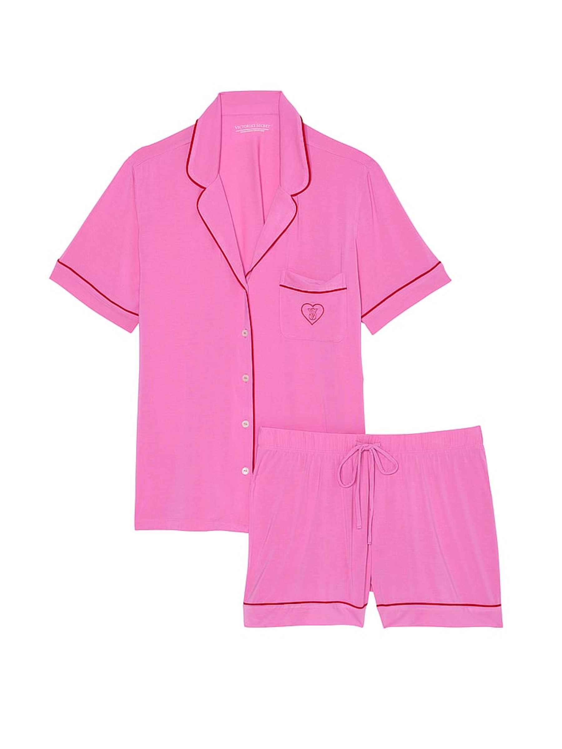 New Peony Pink Heart Modal Short Pyjama Set - Image 3 of 3