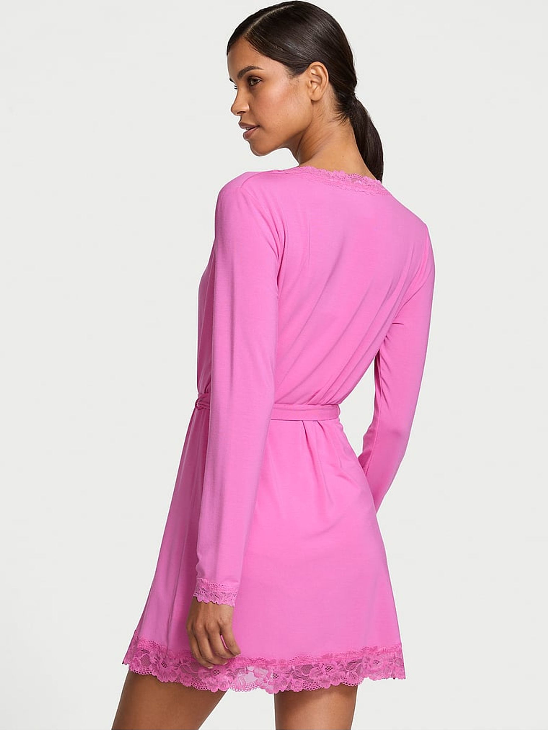 New Peony Pink Modal Lace Trim Robe - Image 2 of 3