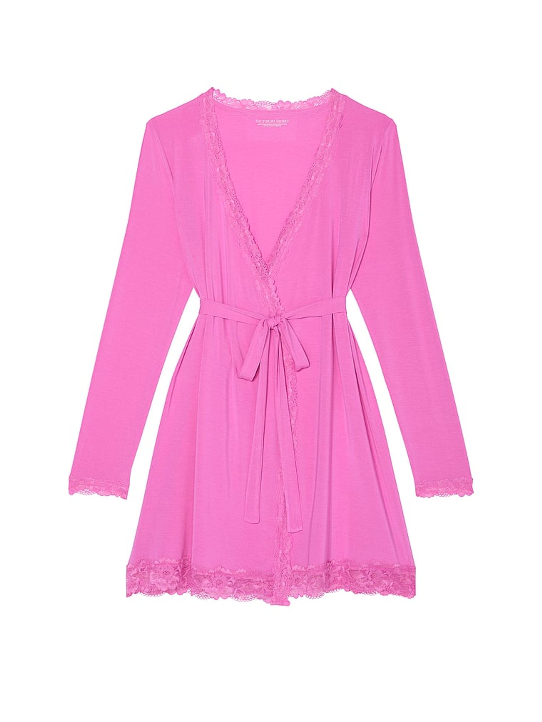 New Peony Pink Modal Lace Trim Robe - Image 3 of 3