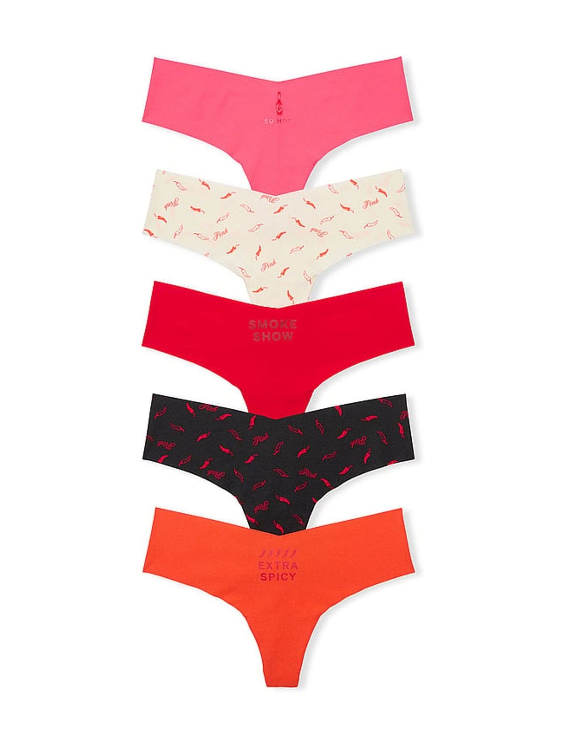 Red/Green/Black/Pink Thong 5 Pack Knickers - Image 1 of 1