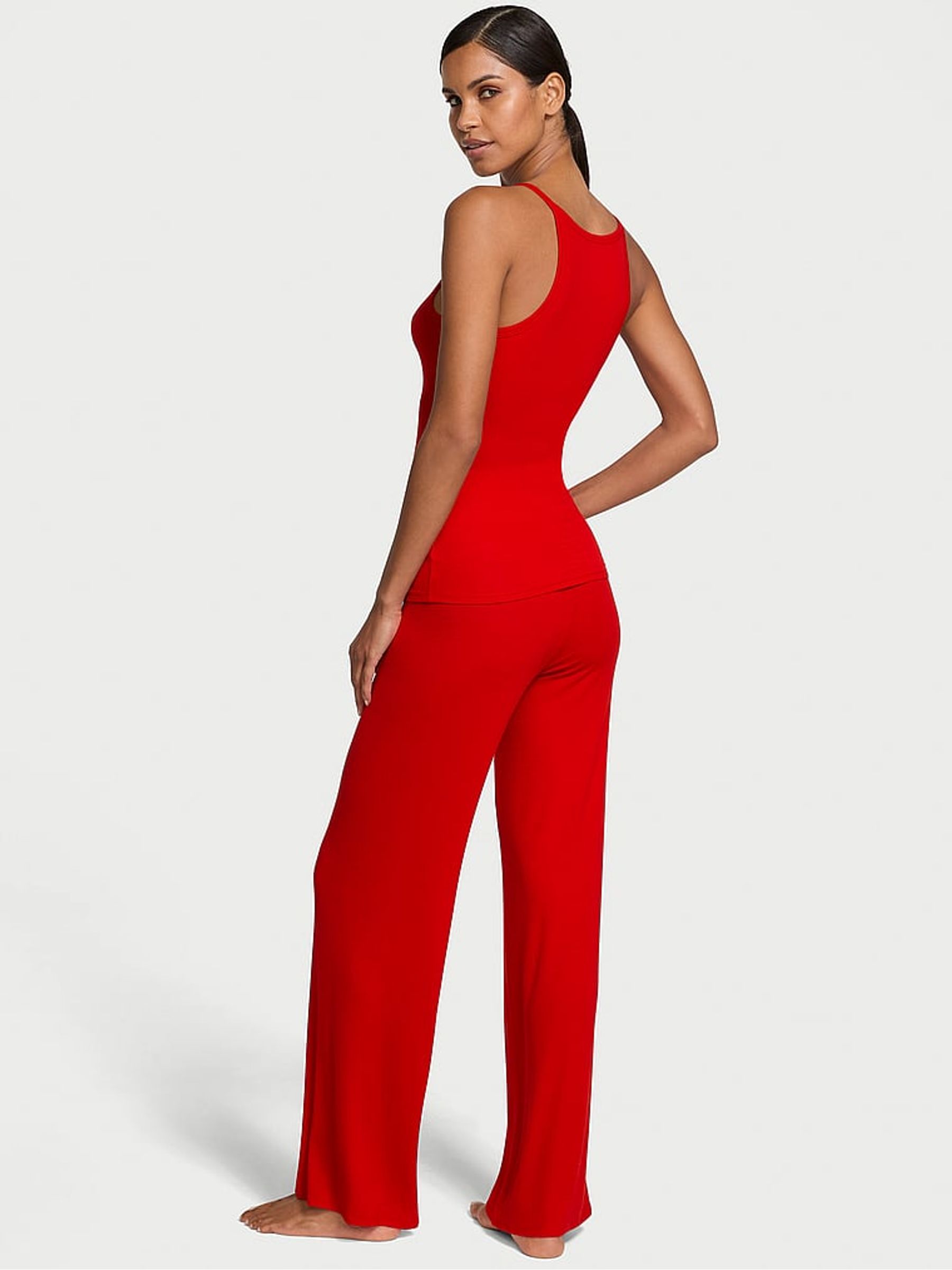 Lipstick Red Modal Rib Cami Long Pyjama Set - Image 2 of 3