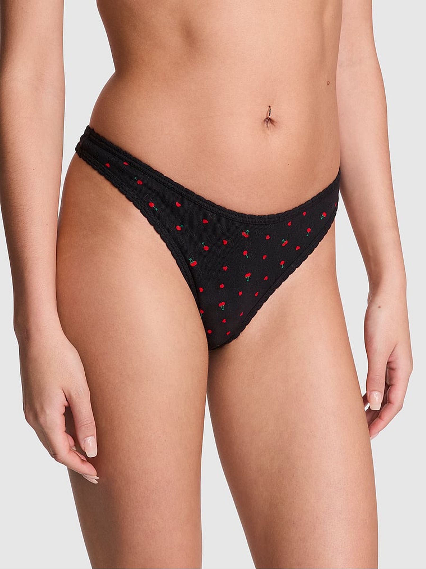 Black Cherry Thong Cotton Knickers - Image 1 of 3