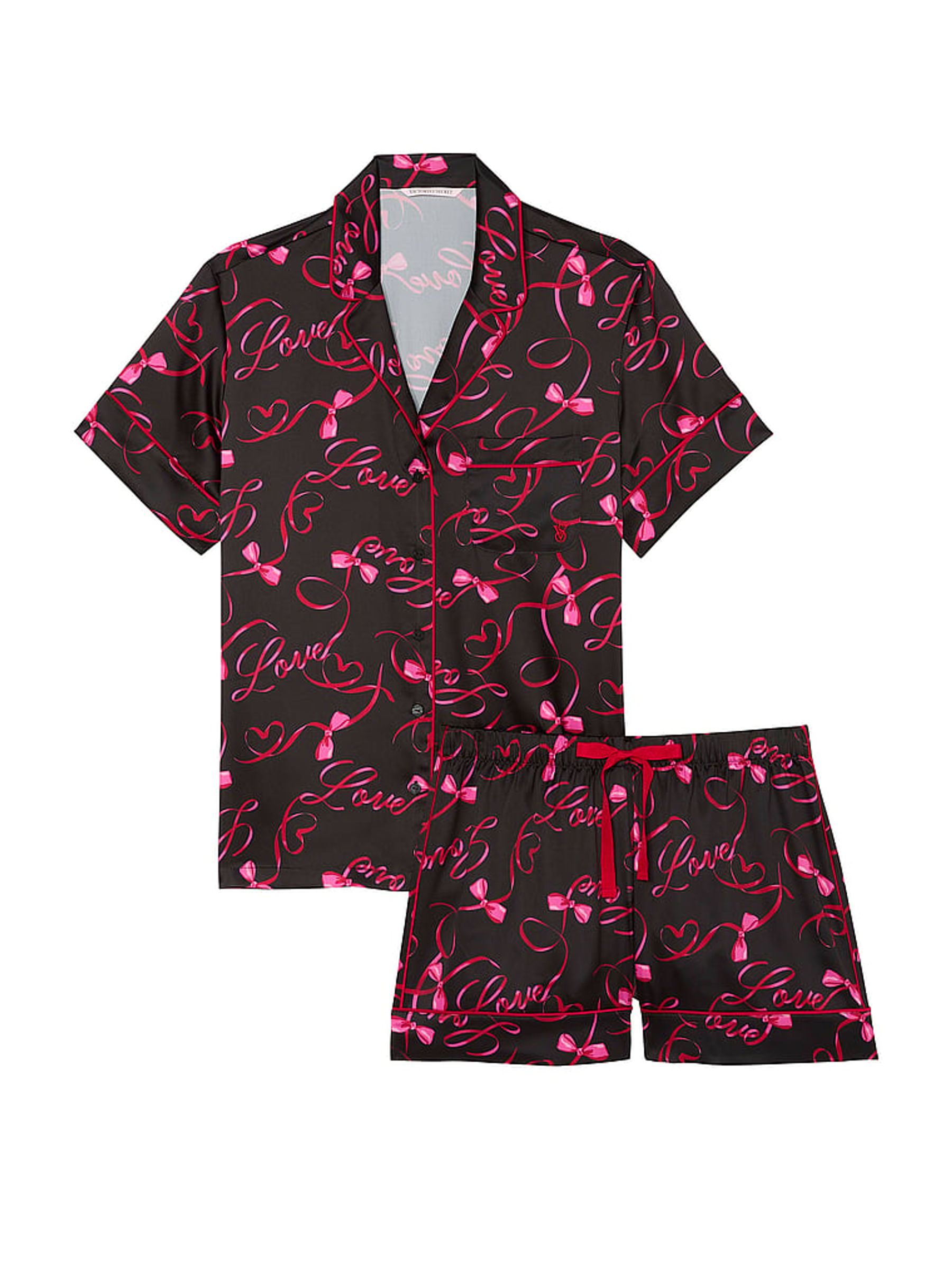 Black Love Script Satin Short Pyjama Set. - Image 3 of 3