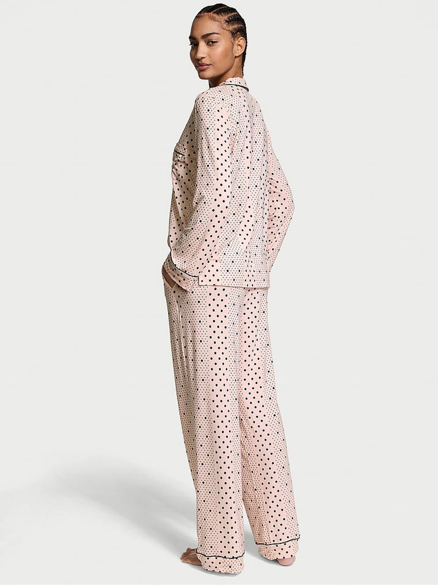 Purest Pink Dotted Stripe Modal Long Pyjama Set - Image 2 of 3
