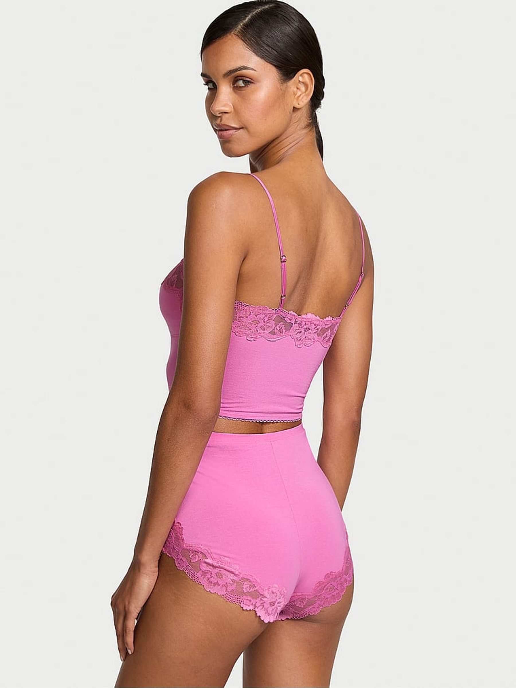 New Peony Pink Straight Neck Modal Cami Set - Image 2 of 3