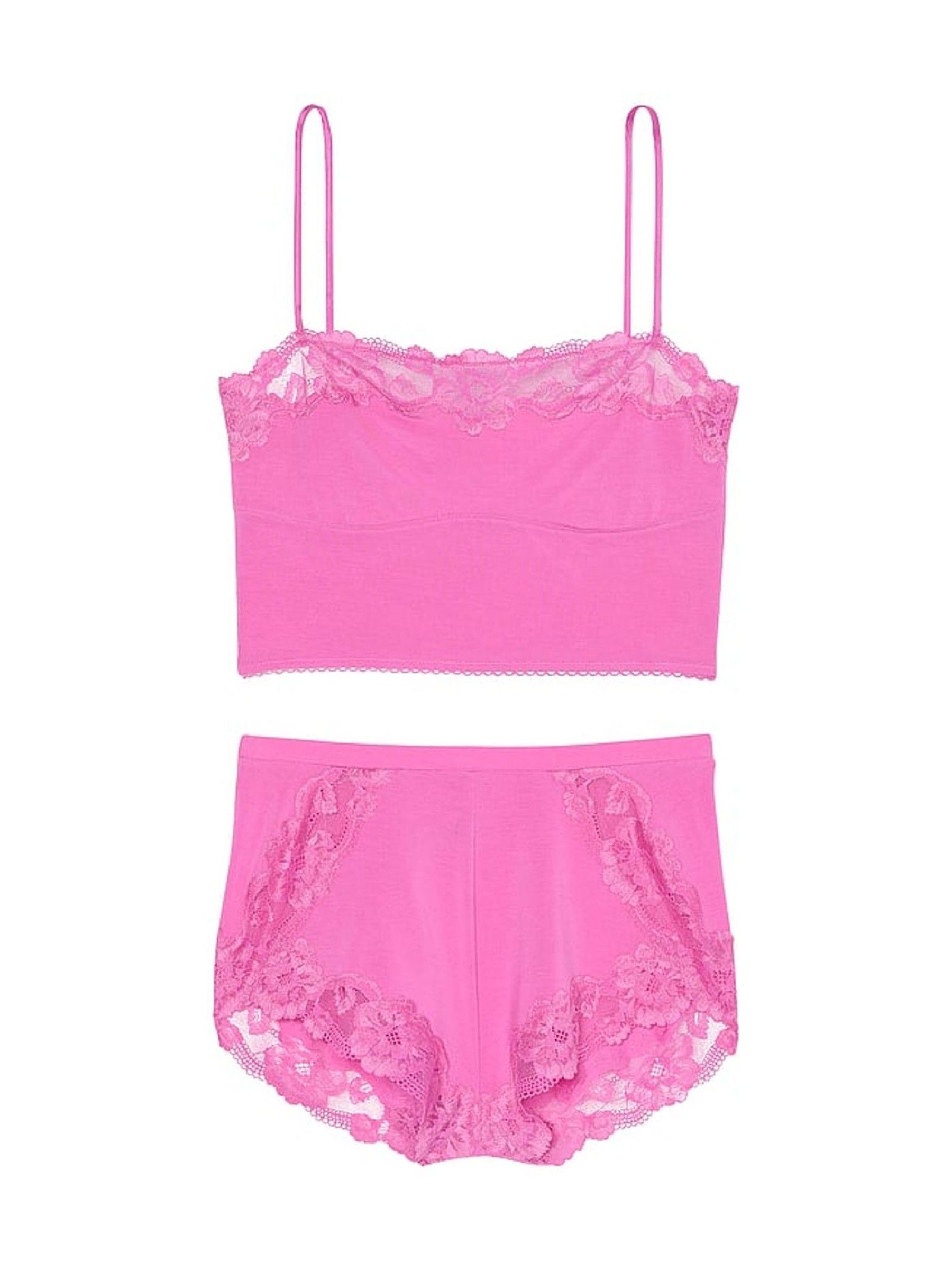 New Peony Pink Straight Neck Modal Cami Set - Image 3 of 3
