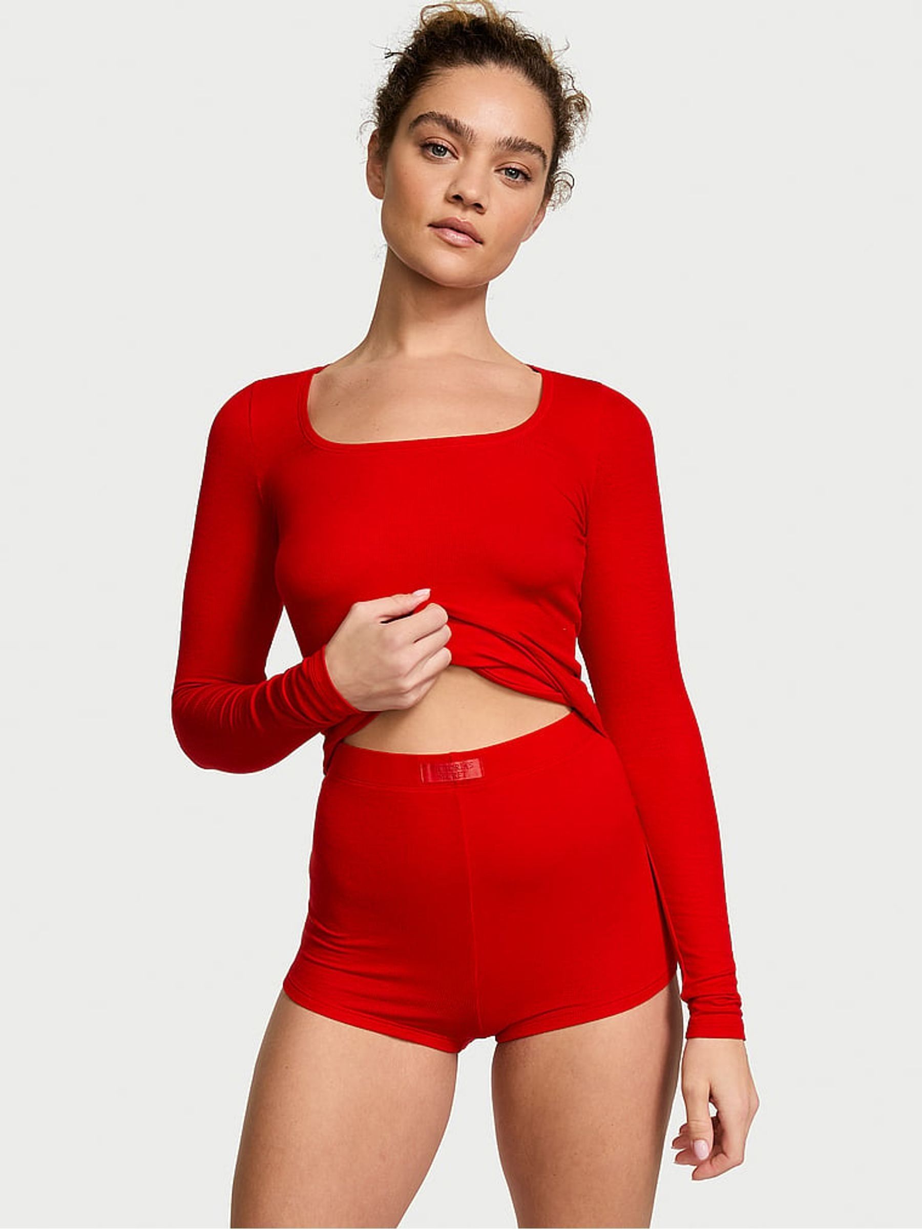 Lipstick Red Modal Rib Short Pyjama Set - Image 1 of 3