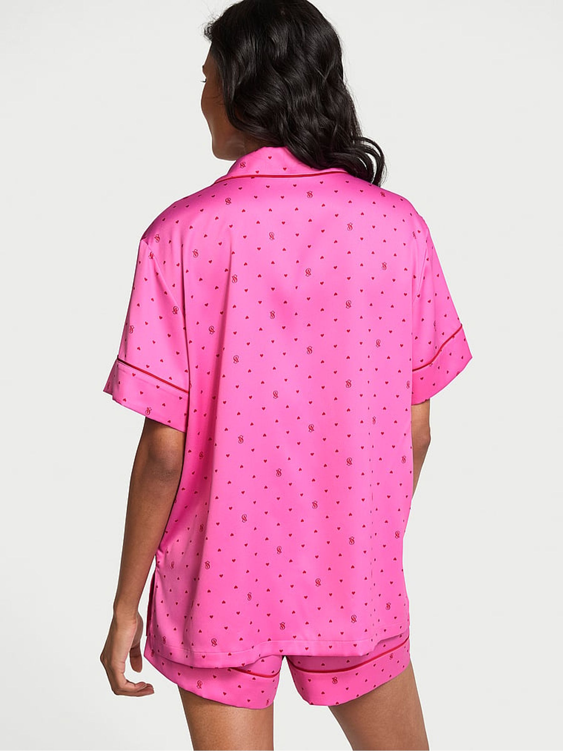 New Peony Pink Logo Hearts Satin Short Pyjama Set - Image 2 of 3