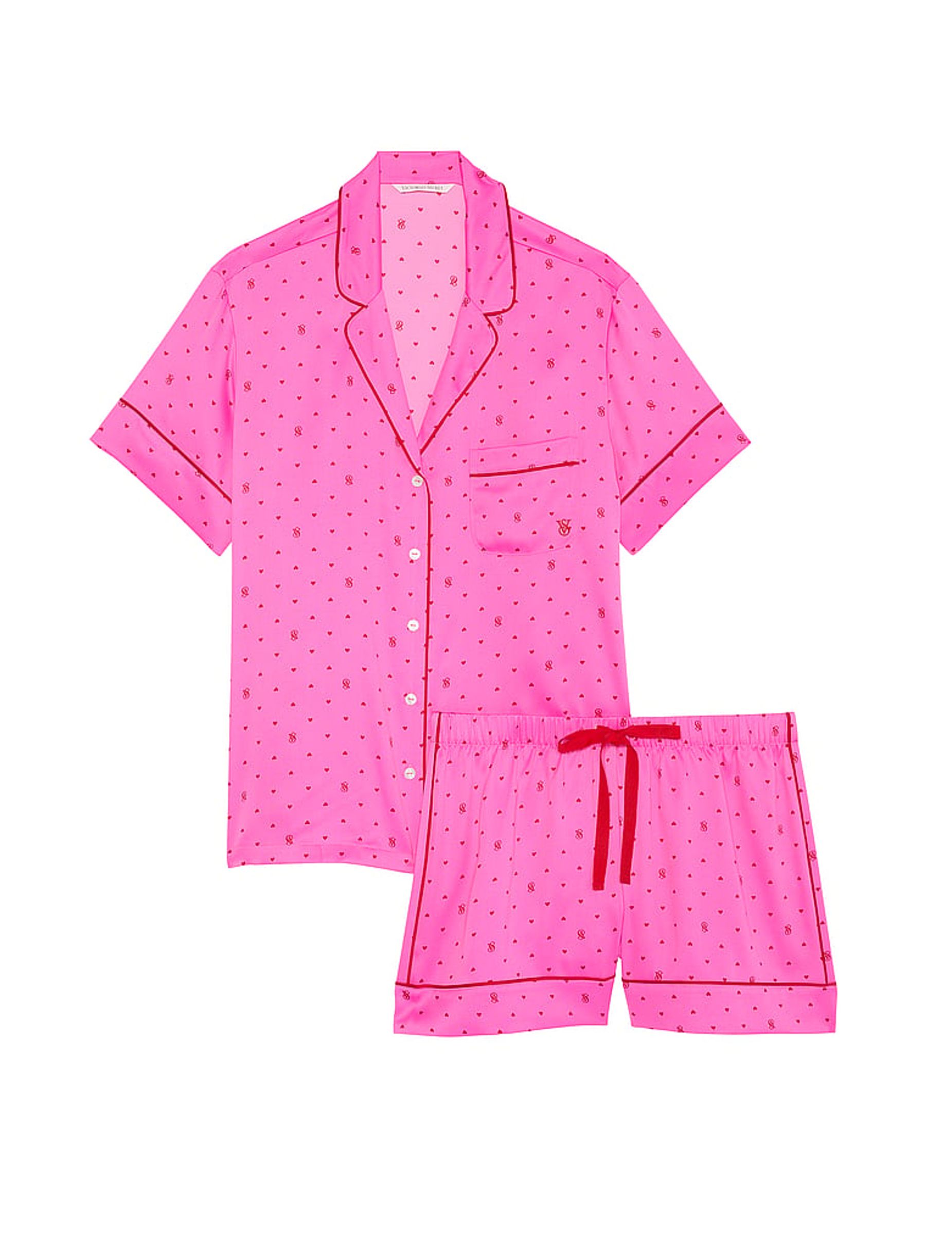 New Peony Pink Logo Hearts Satin Short Pyjama Set - Image 3 of 3