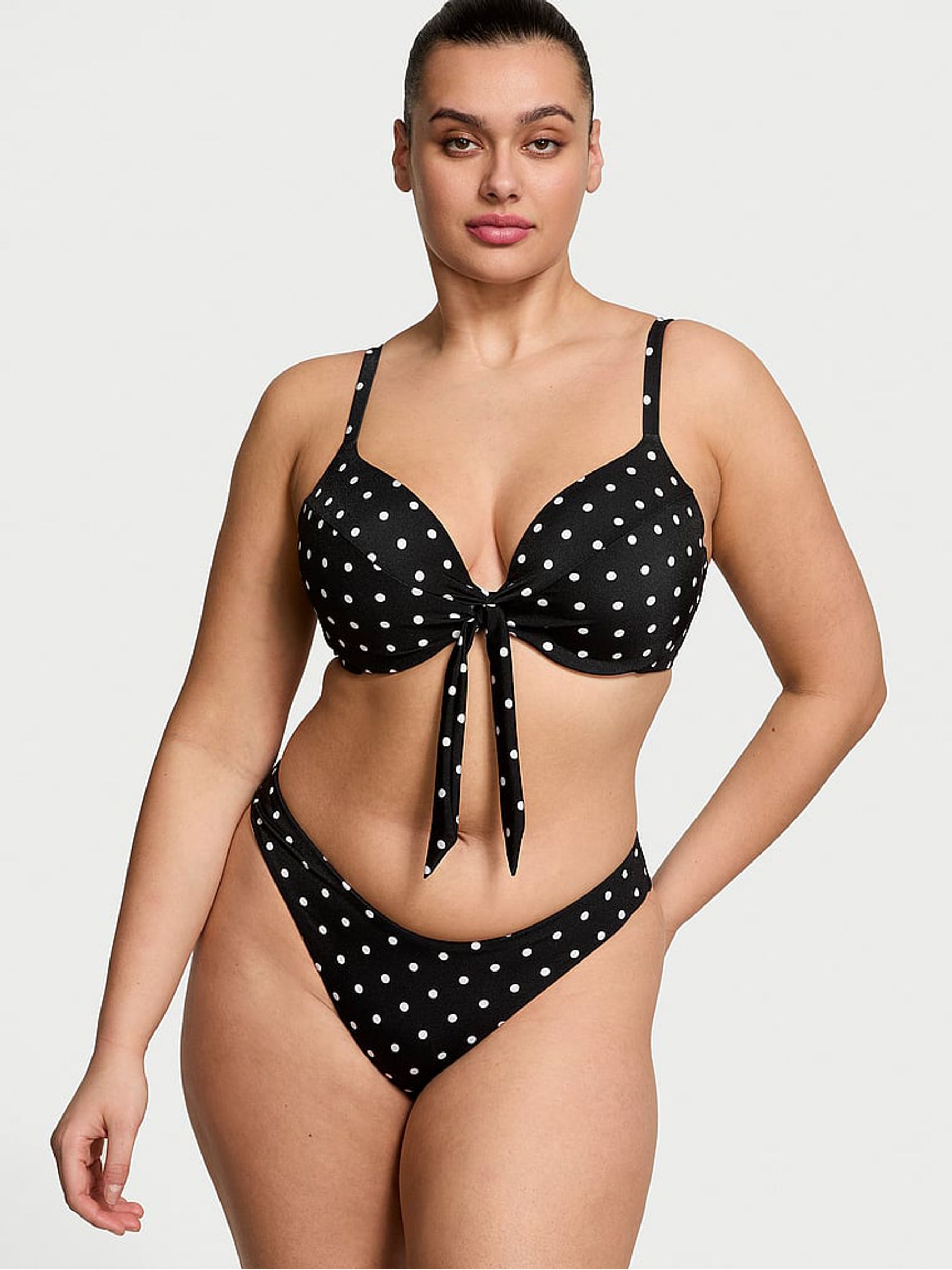 Black And White Dot Push Up Bow Bikini Top - Image 3 of 4