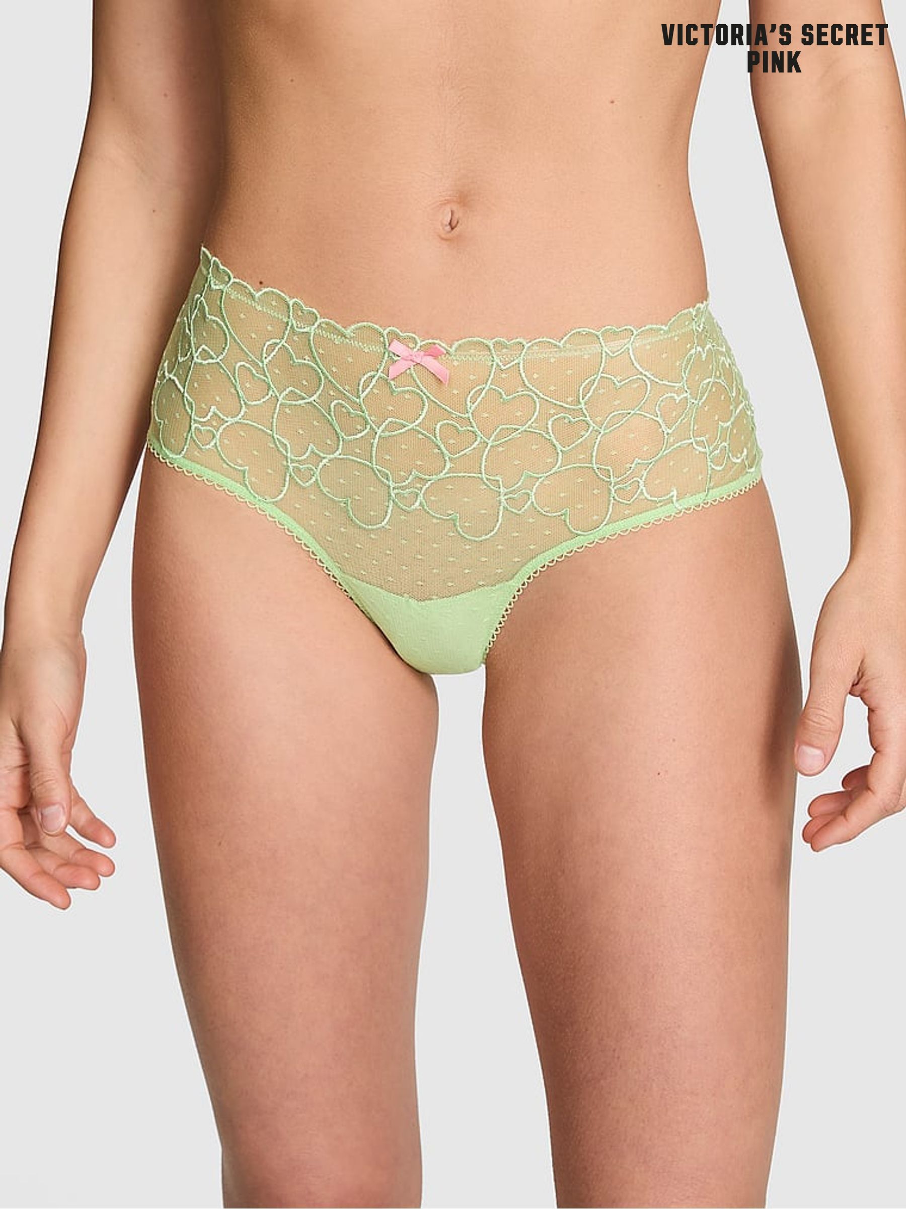 Pale Petal Green Cheeky Heart Lace Knickers - Image 5 of 7