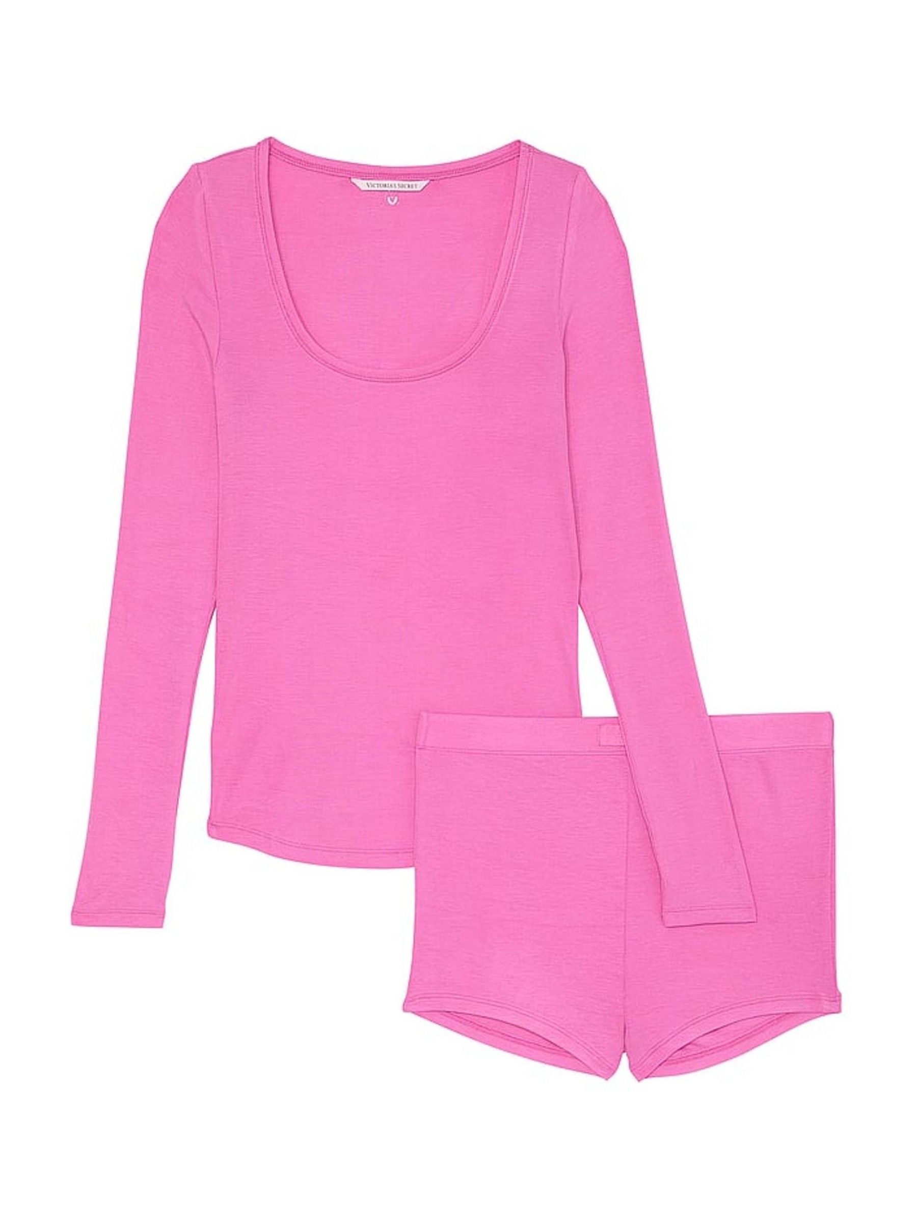 New Peony Pink Modal Rib Short Pyjama Set - Image 3 of 3