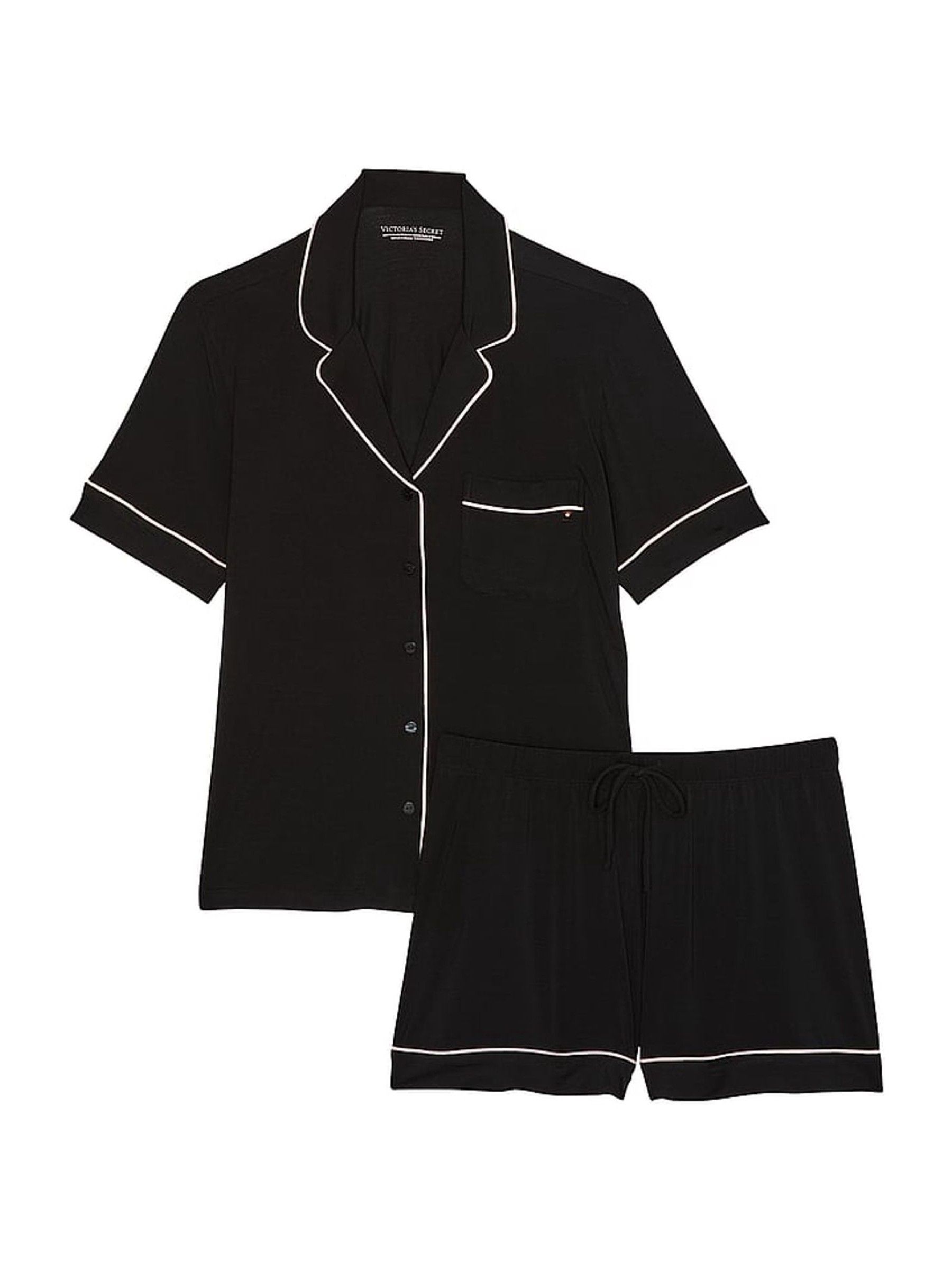 Black with Angel Pink Piping Modal Short Pyjama Set - Image 3 of 3