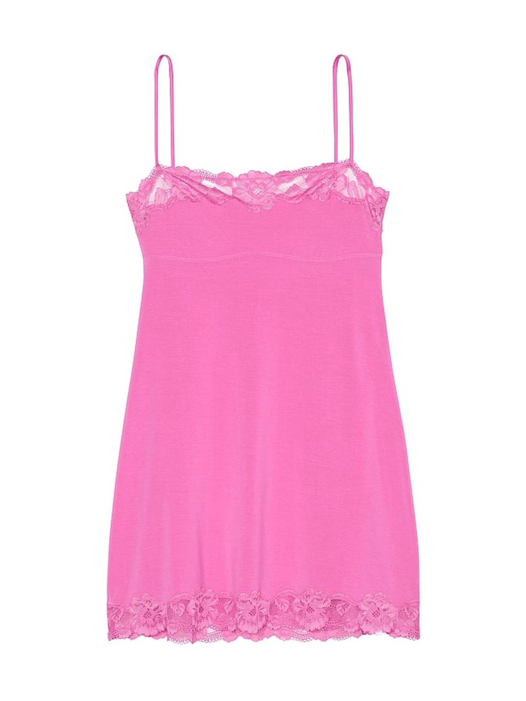 New Peony Pink Modal Straight Neck Slip Dress - Image 3 of 3