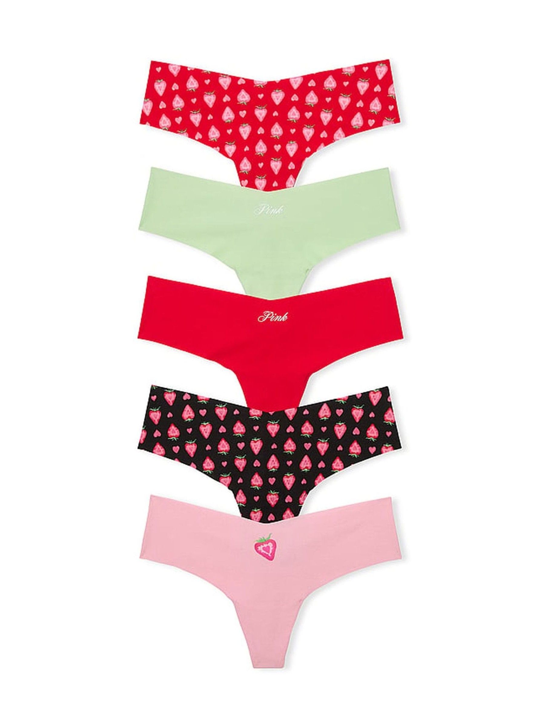 Red/Pink/White/Black/Orange Thong 5 Pack Knickers - Image 1 of 1
