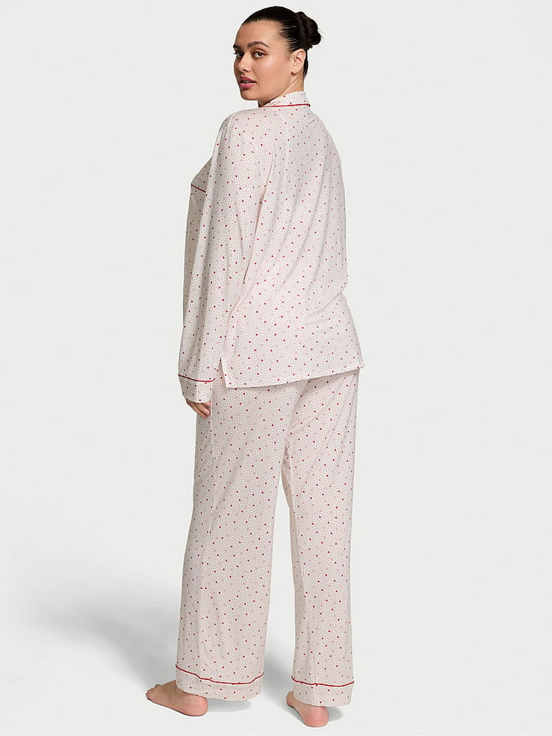 Coconut White & Lipstick Red Heart Dot Modal Long Pyjama Set - Image 2 of 3