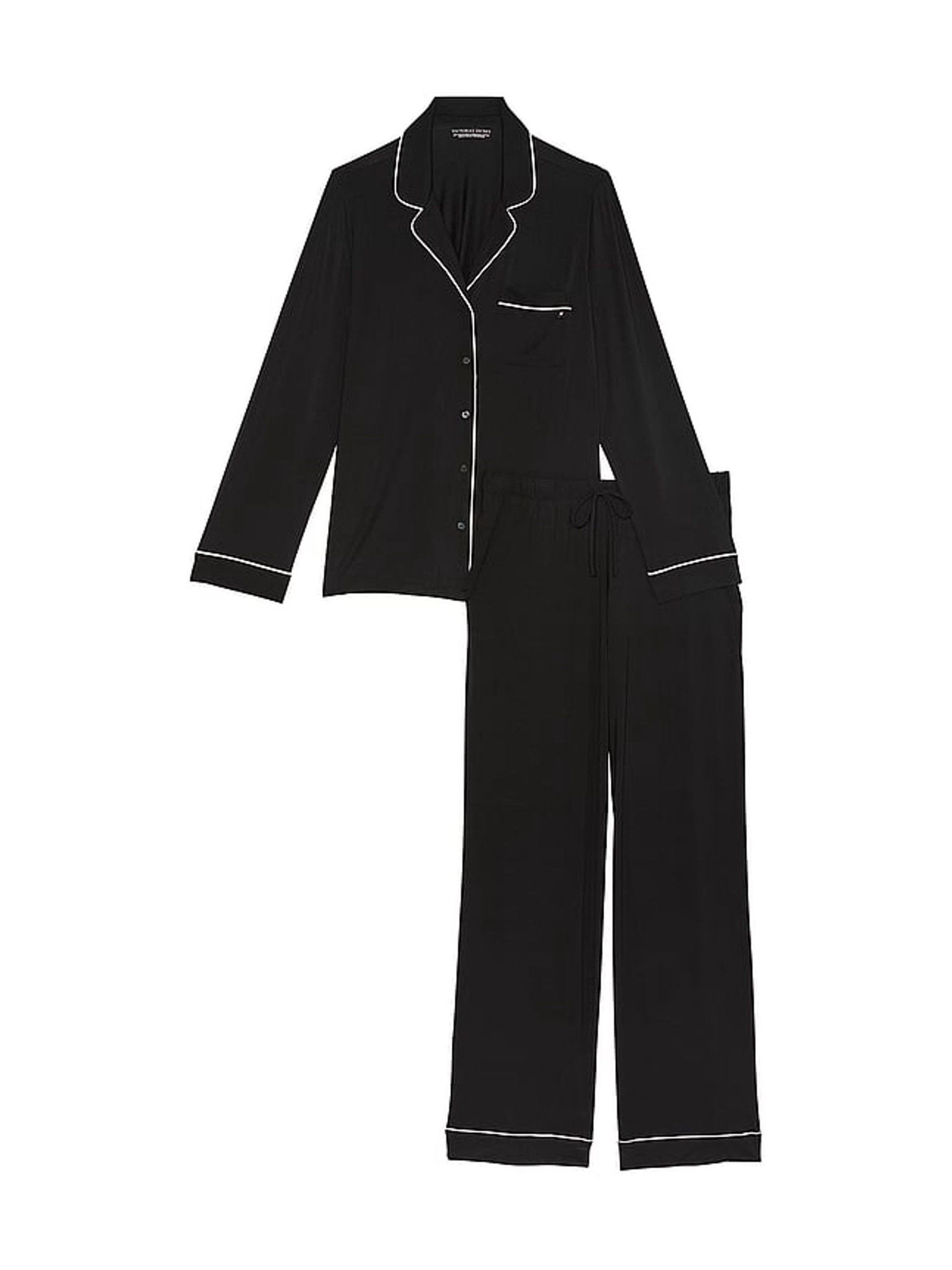 Black with Angel Pink Piping Modal Long Pyjama Set - Image 3 of 3