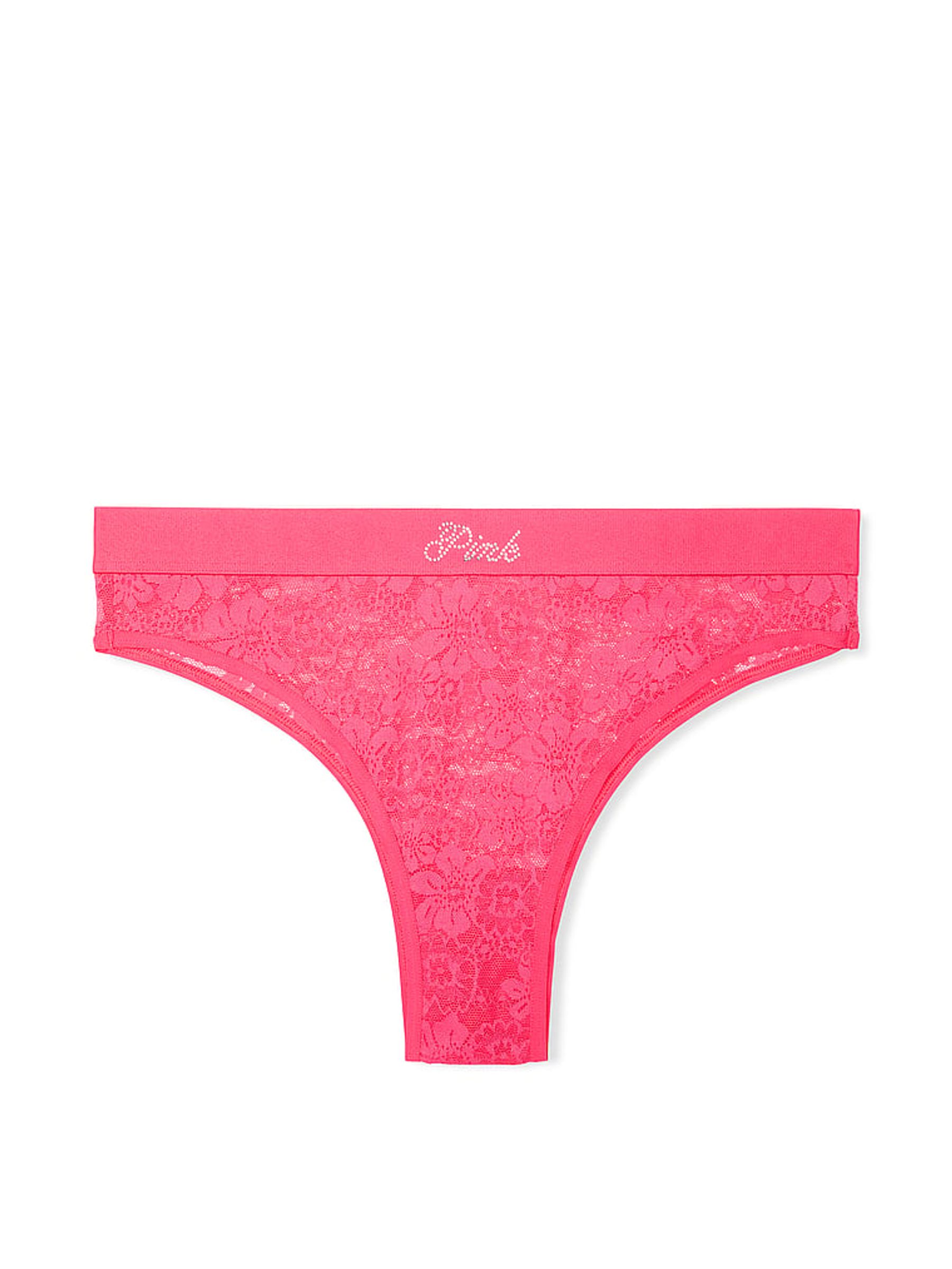 Double Bubble Pink Brazilian Lace Logo Scoop Thong Knickers - Image 3 of 3