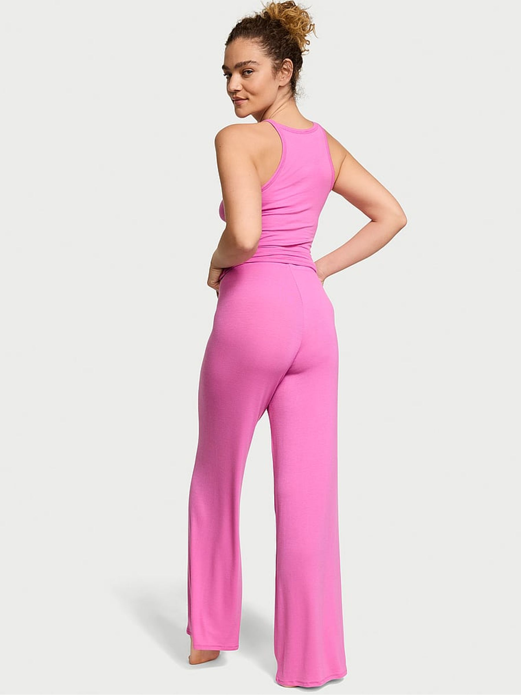 New Peony Pink Modal Rib Cami Long Pyjama Set - Image 2 of 3