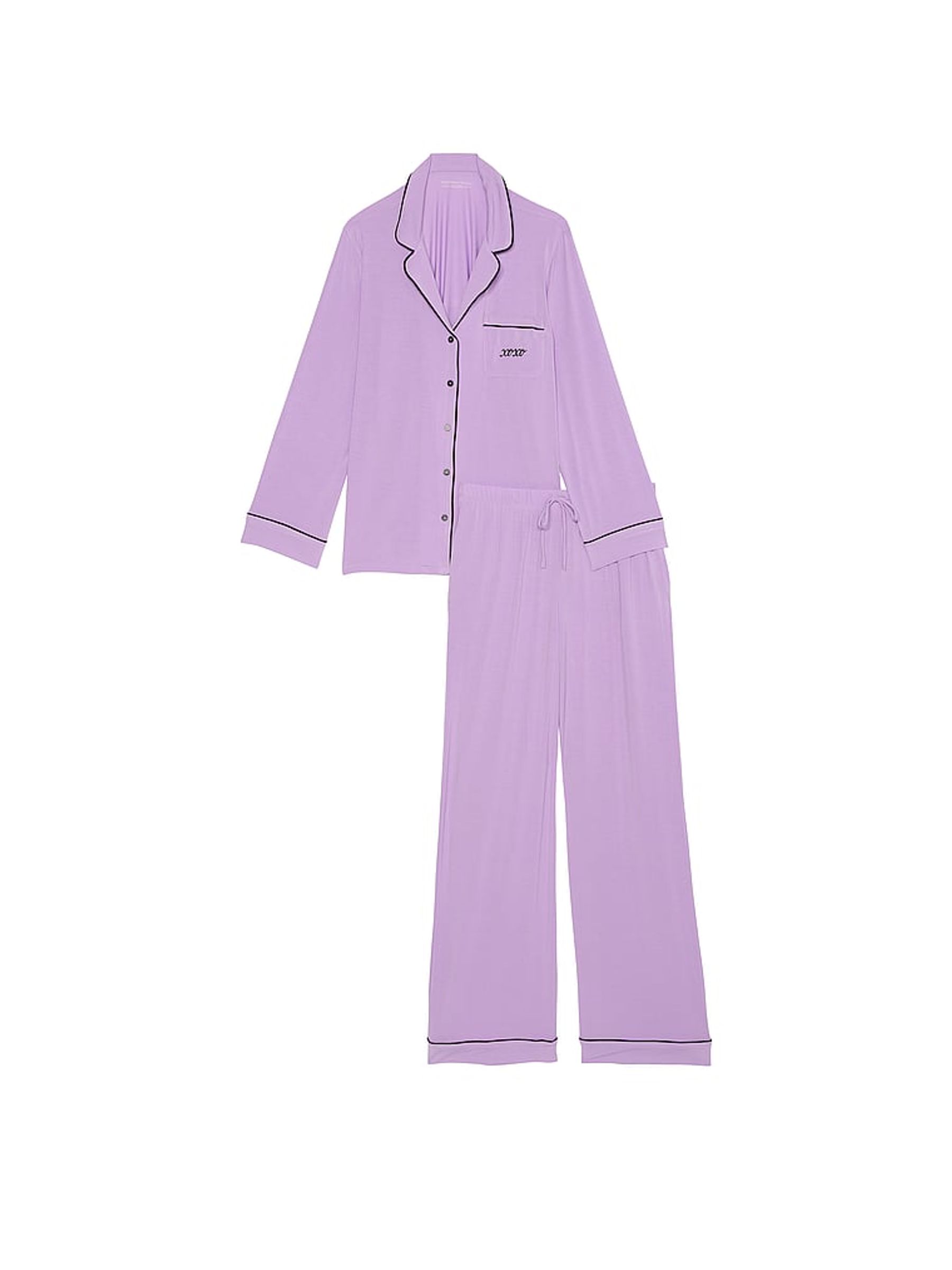 Charmed Violet Xoxo Pocket Purple Modal Long Pyjama Set - Image 3 of 3