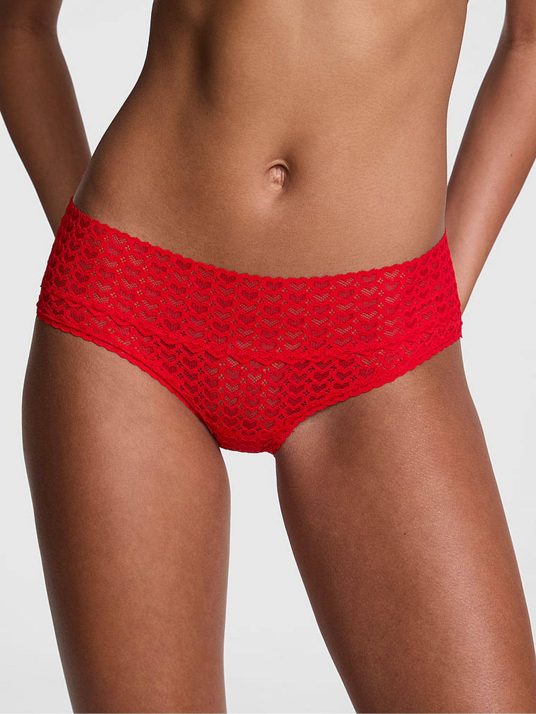 Bright Vermillion Red Hipster Heart Lace Knickers - Image 1 of 3