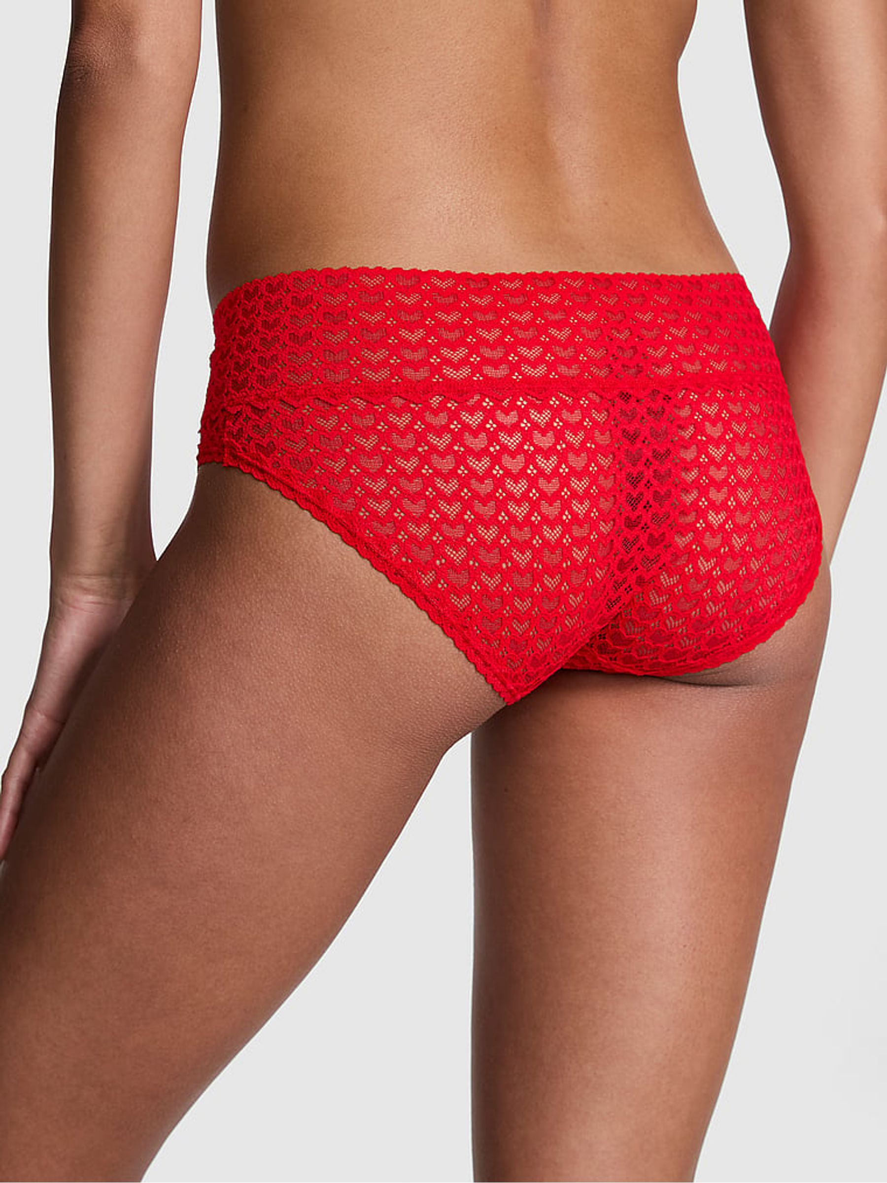 Bright Vermillion Red Hipster Heart Lace Knickers - Image 2 of 3