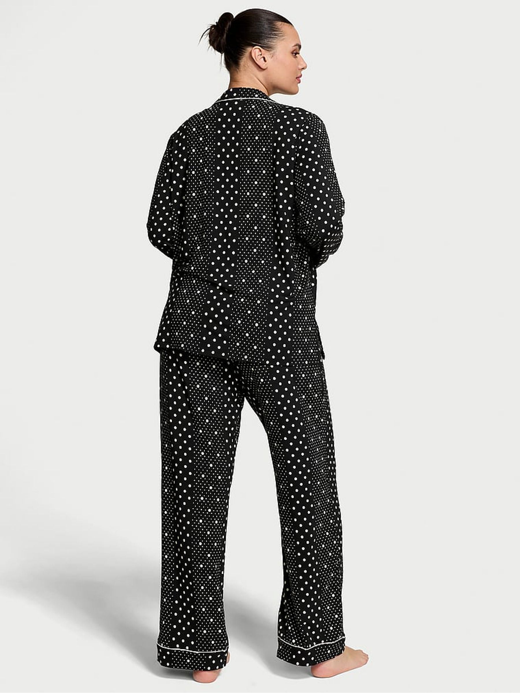 Black Dotted Stripe Modal Long Pyjama Set - Image 2 of 3