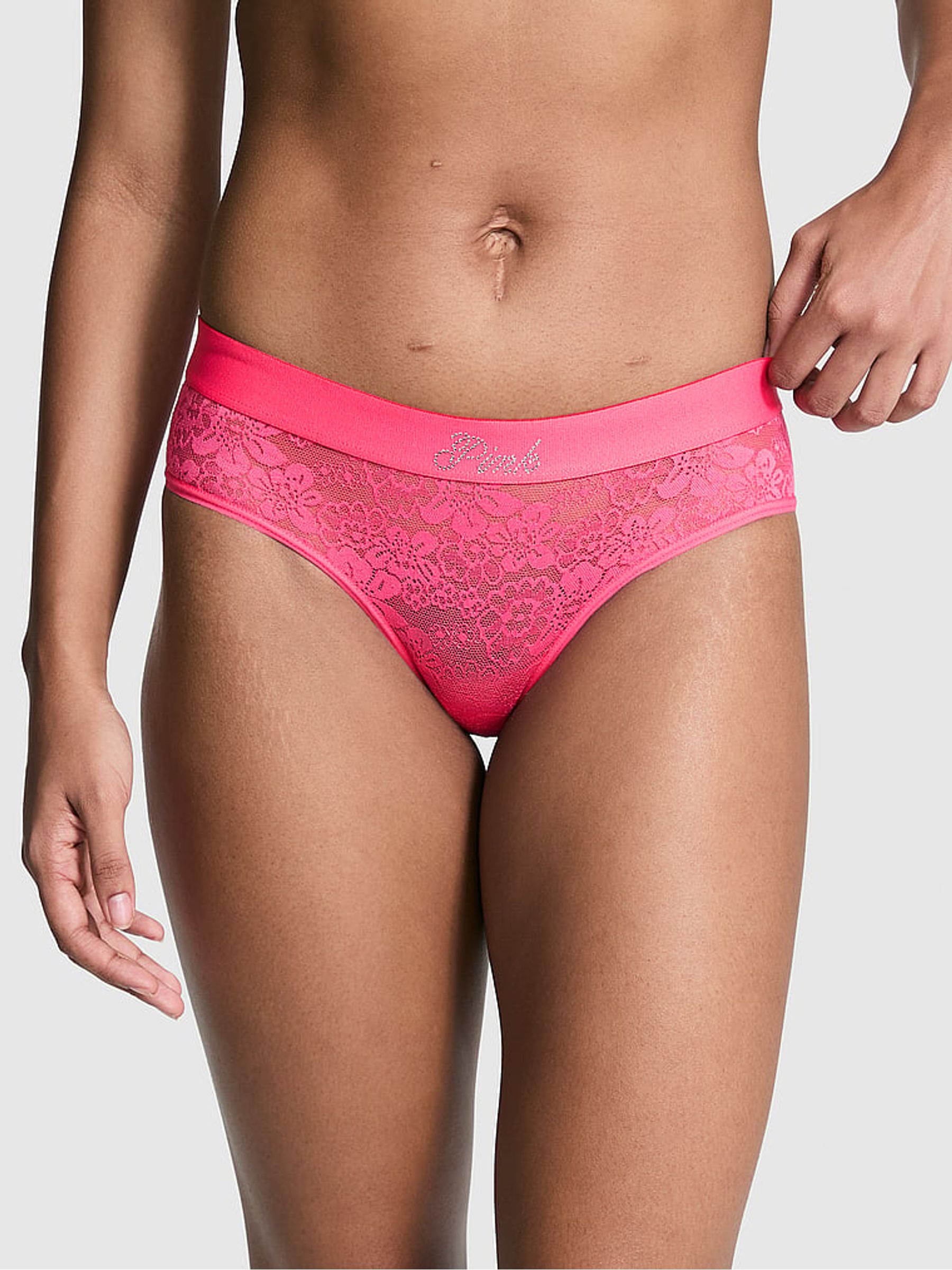 Double Bubble Pink Hipster Lace Logo Scoop Knickers - Image 1 of 3
