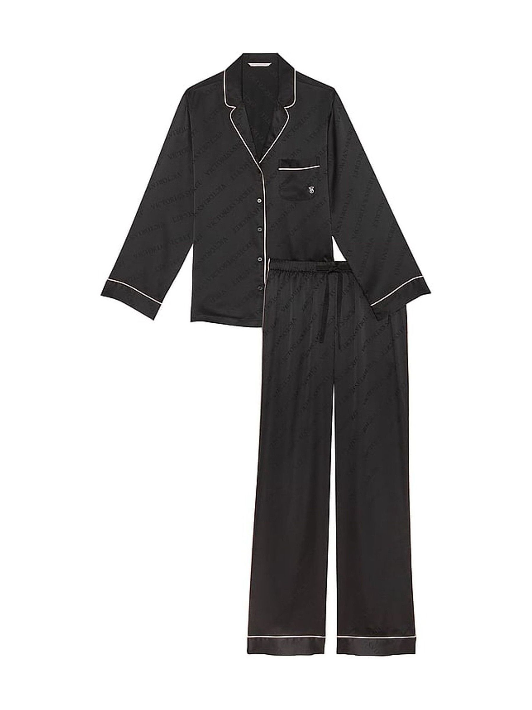 Black Diagonal Logo Satin Long Pyjama Set - Image 3 of 3