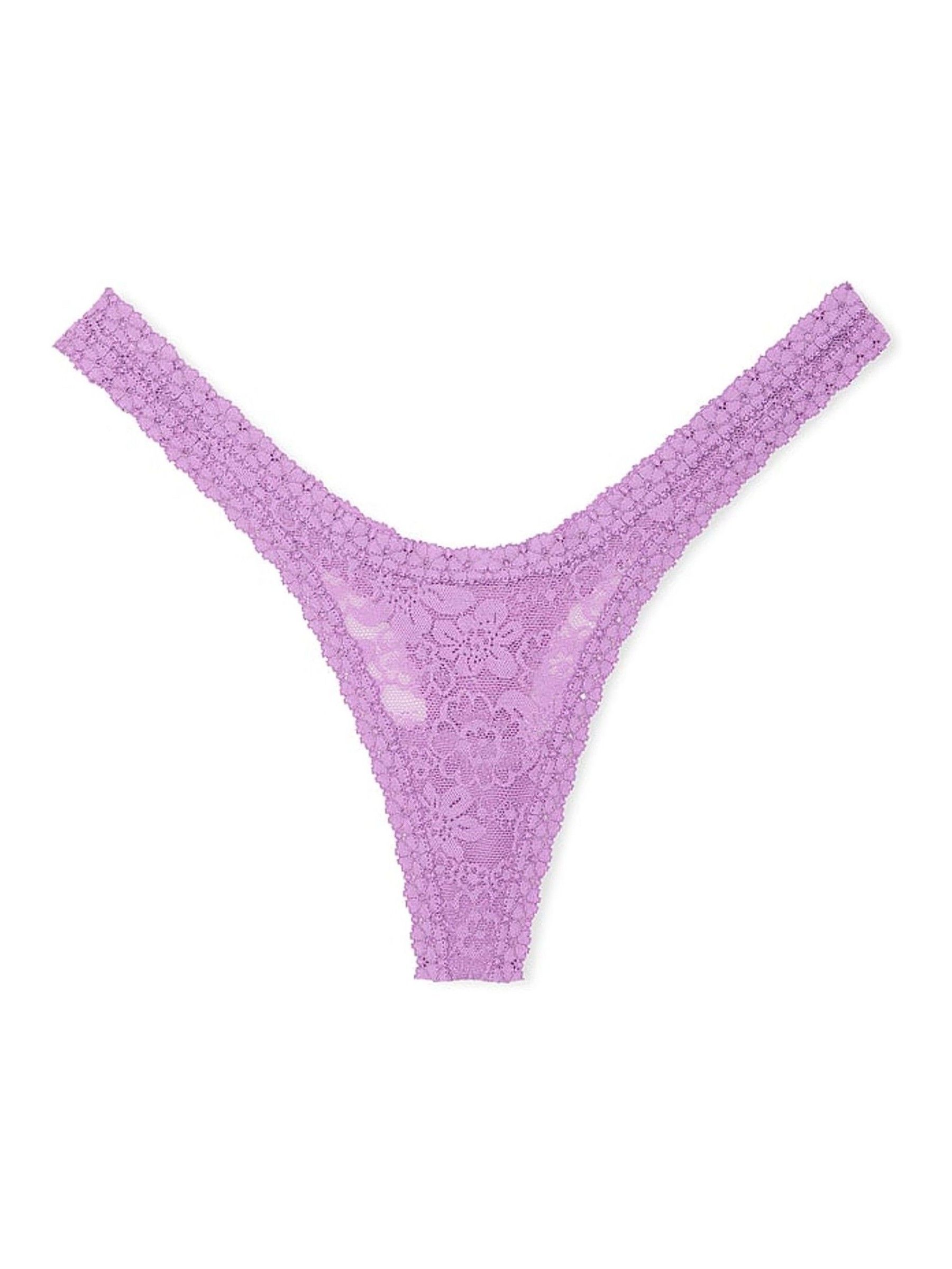Grape Taffy Purple Mini Scoop Thong Floral Lace Knickers - Image 3 of 3