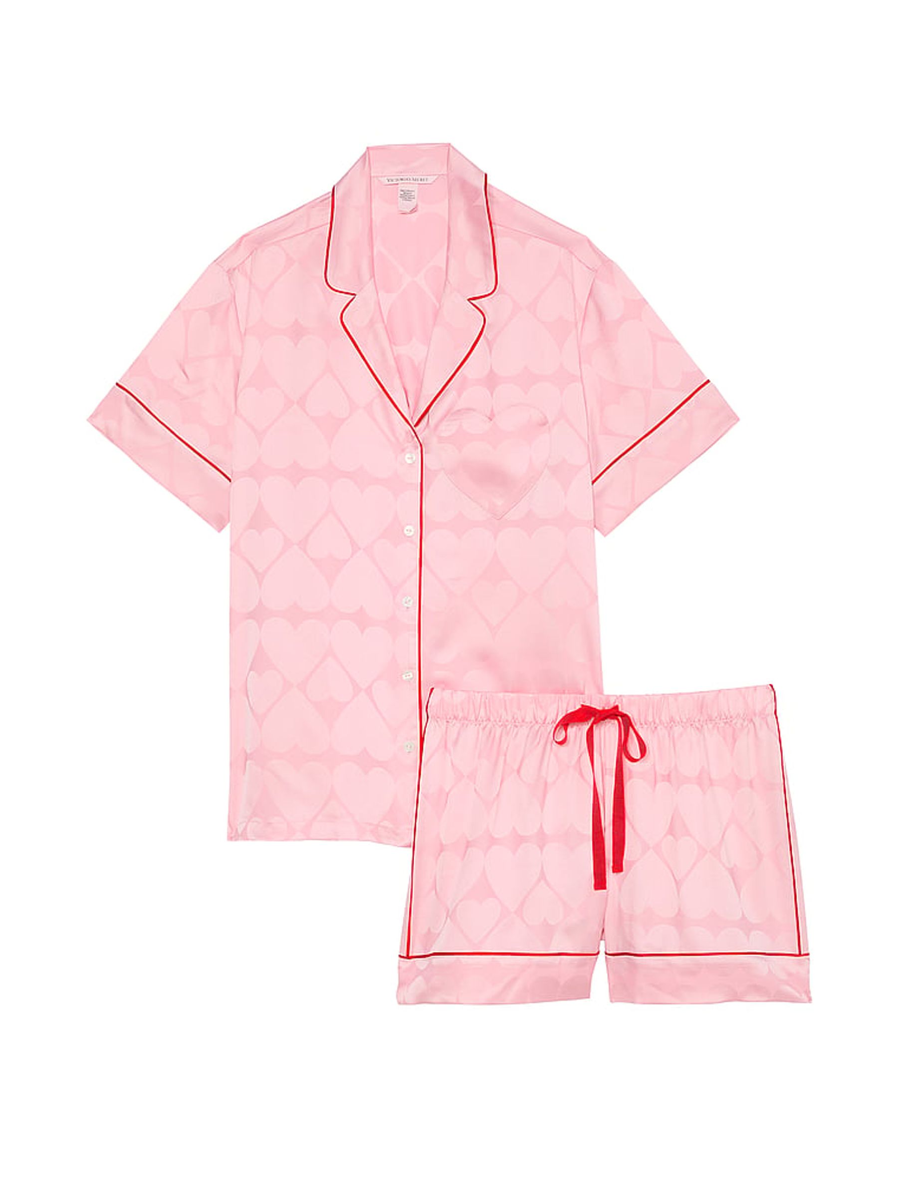 Pretty Blossom Pink Heart Pocket Satin Short Pyjama Set - Image 3 of 3
