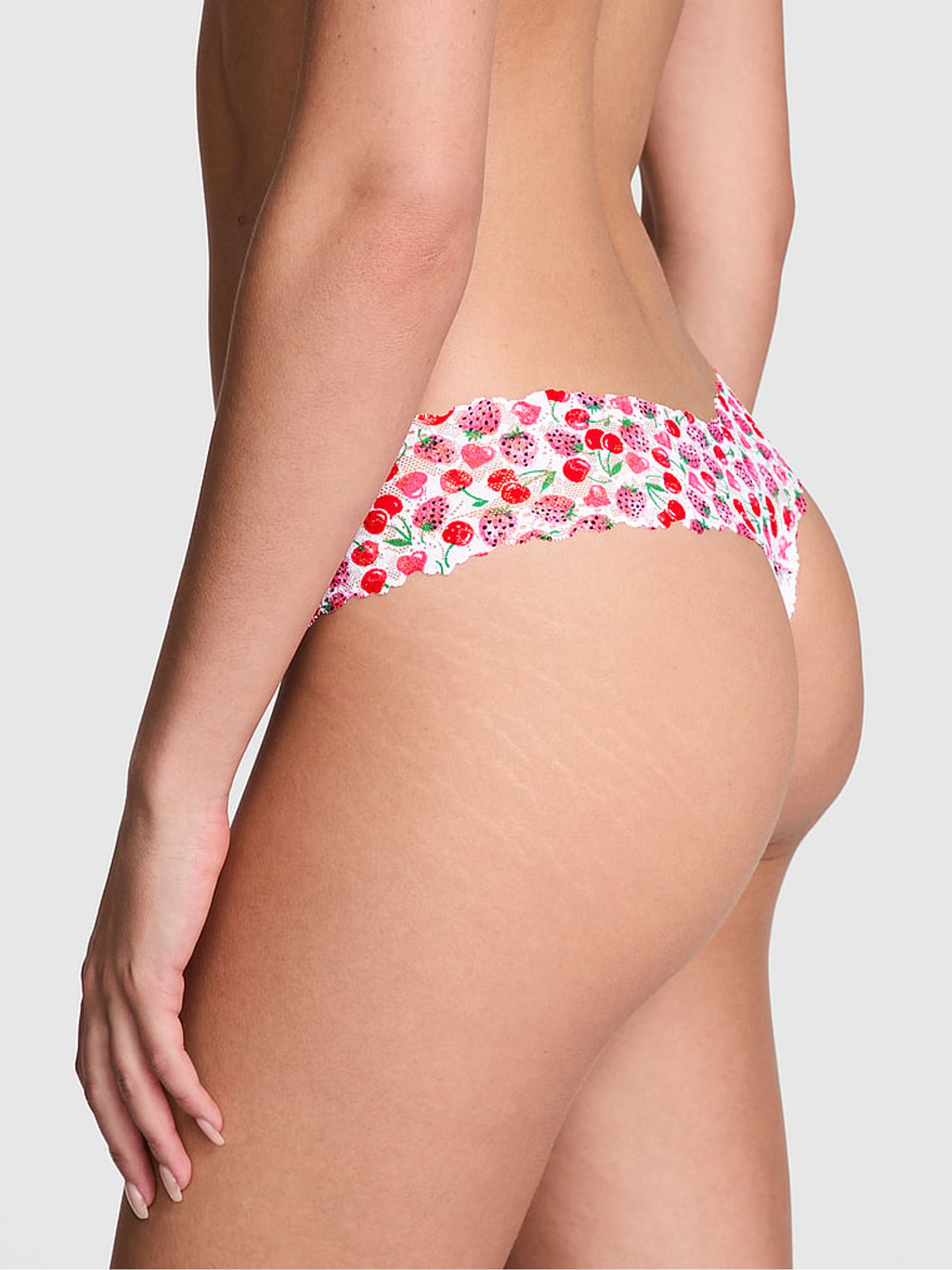 White Cherry Thong Cotton Lace Trim Knickers - Image 2 of 3