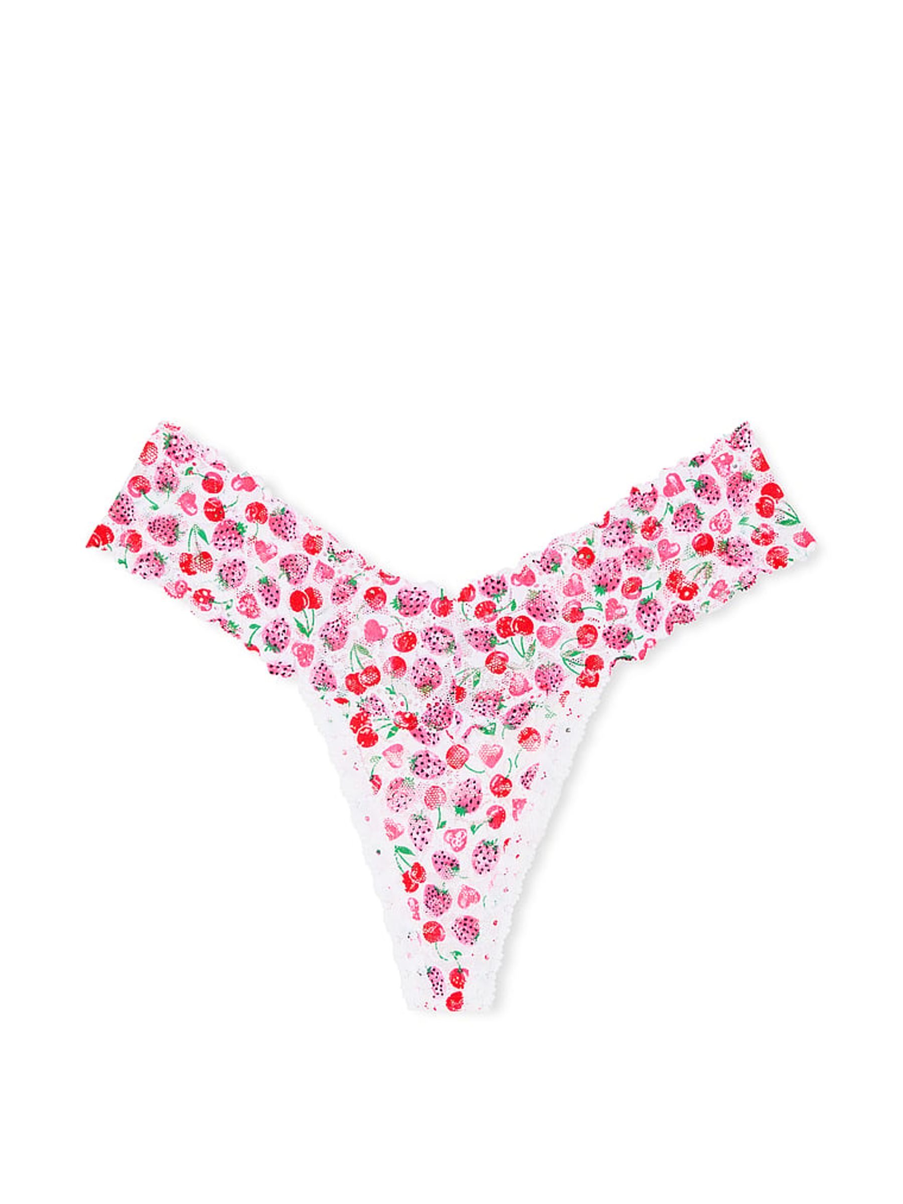 White Cherry Thong Cotton Lace Trim Knickers - Image 3 of 3
