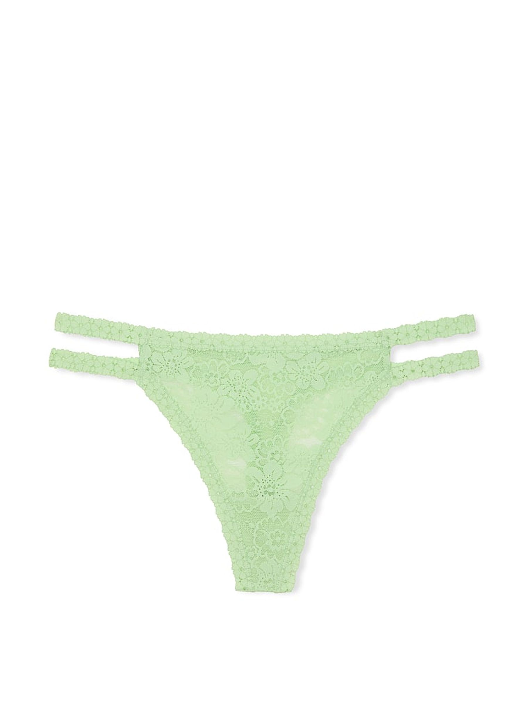 Pale Petal Green Double Strap Thong Floral Lace Knickers - Image 3 of 3