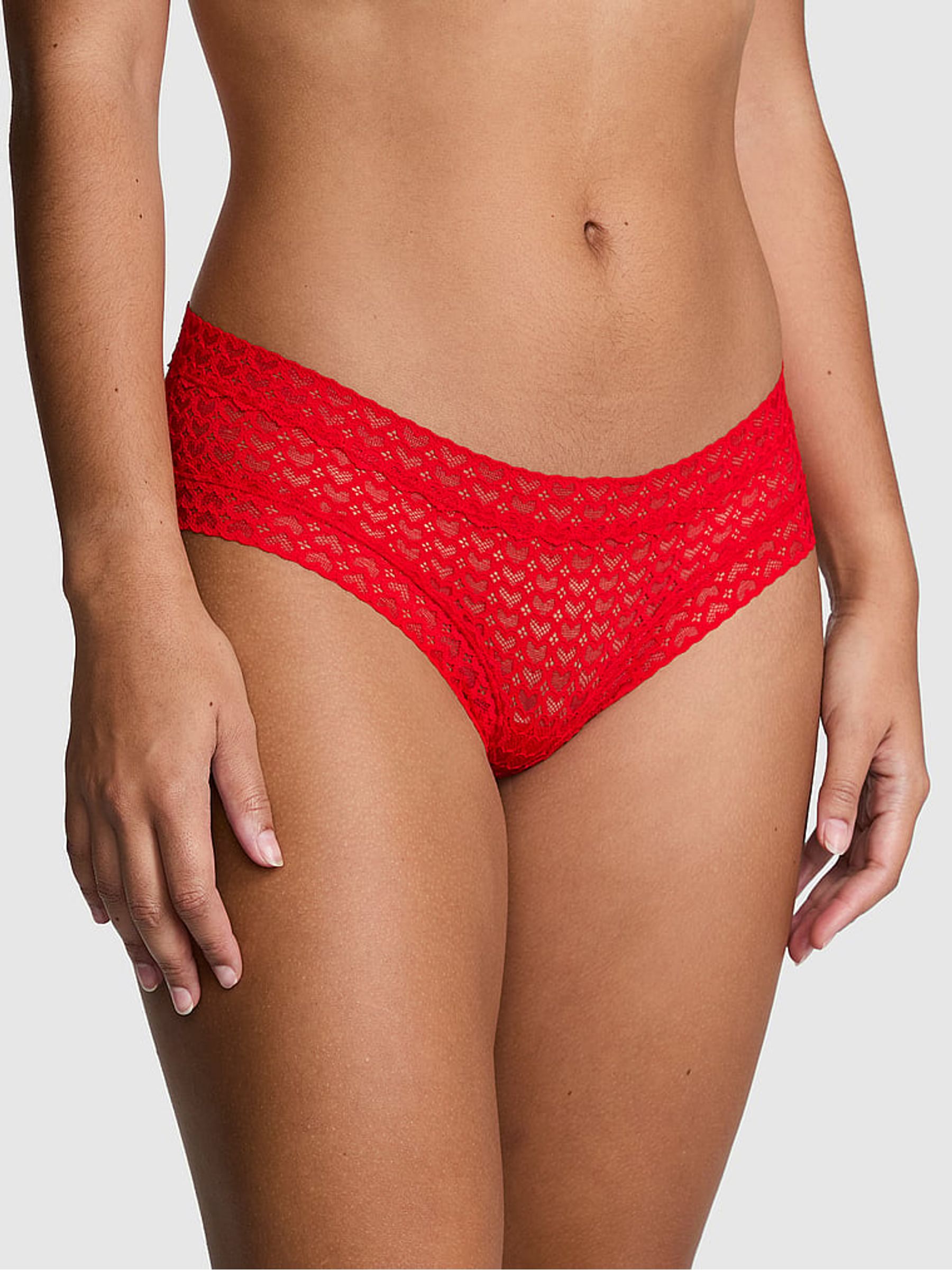 Bright Vermillion Red Cheeky Heart Lace Knickers - Image 1 of 3