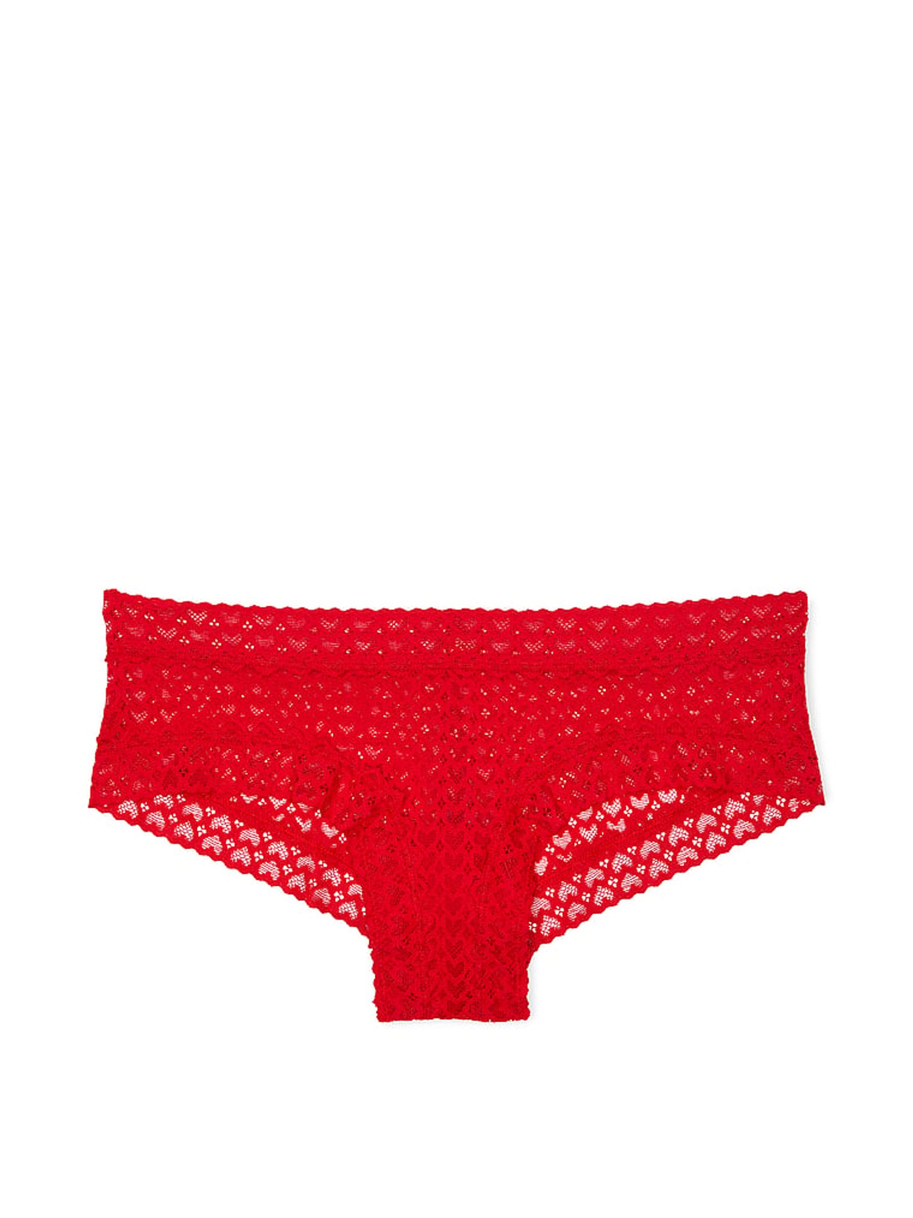 Bright Vermillion Red Cheeky Heart Lace Knickers - Image 3 of 3