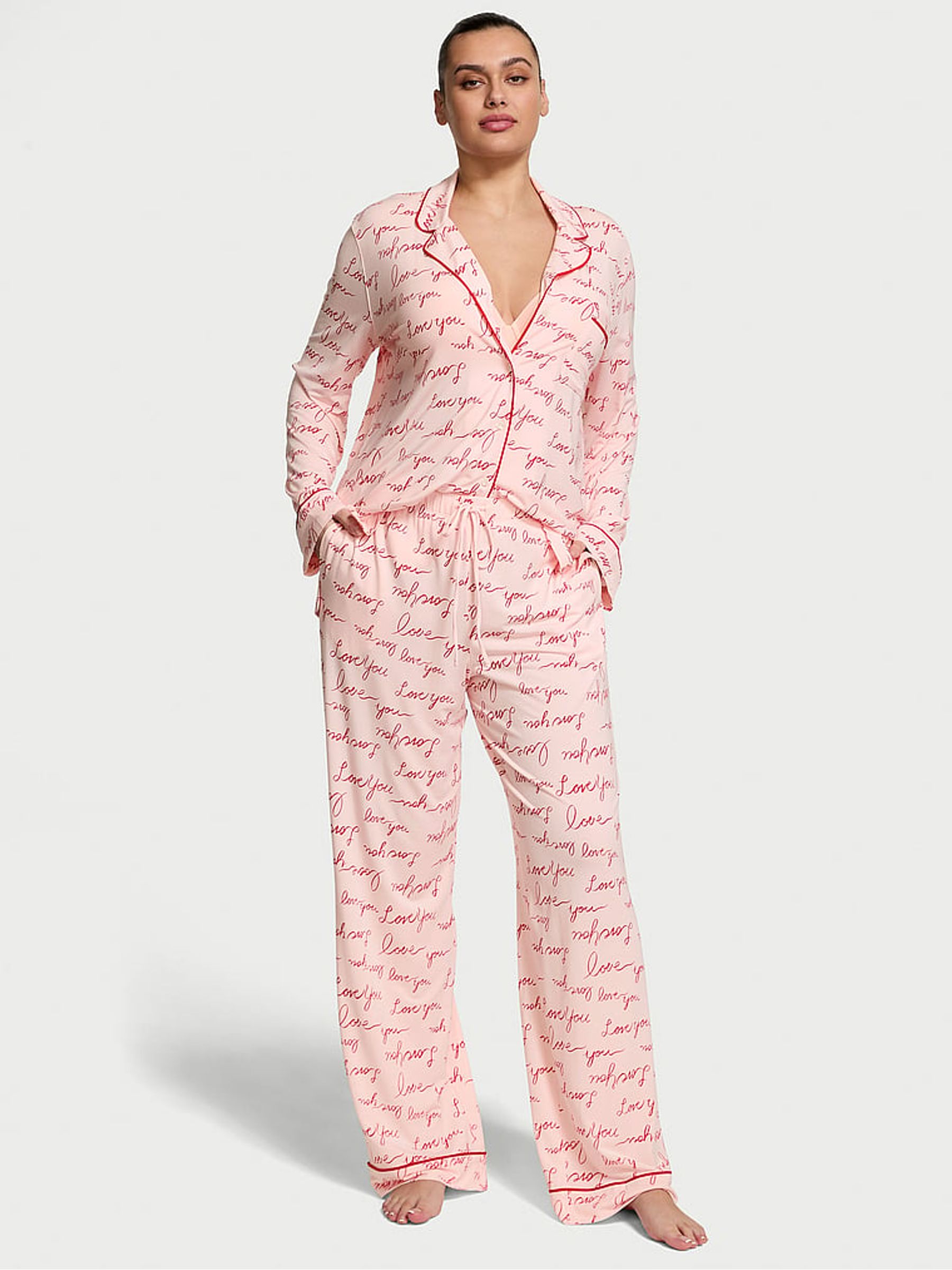 Purest Pink Love You Script Modal Long Pyjama Set - Image 1 of 3