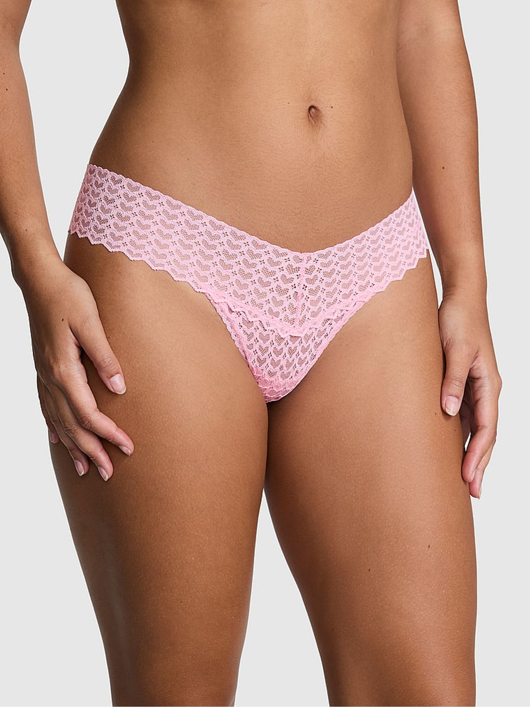 Petal Pink Thong Heart Lace Knickers - Image 1 of 3